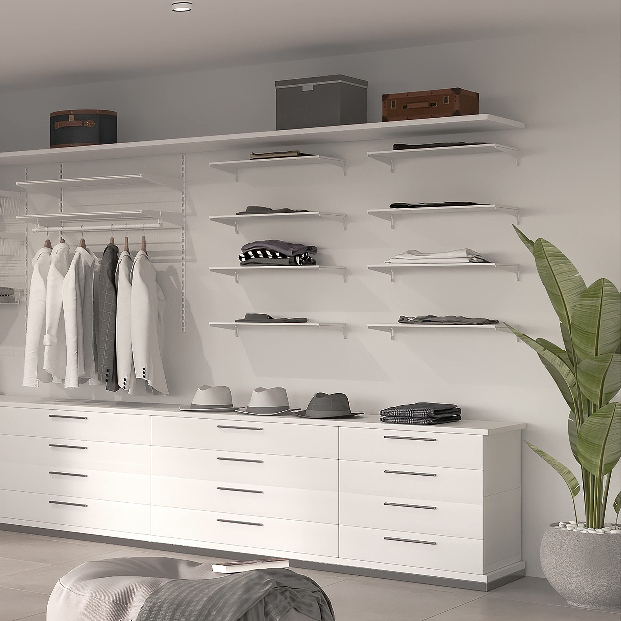 Emuca Lot de 20 supports d'étagères en bois/verre, pas de profilé 50mm, longueur 400mm, Acier, Blanc - 5