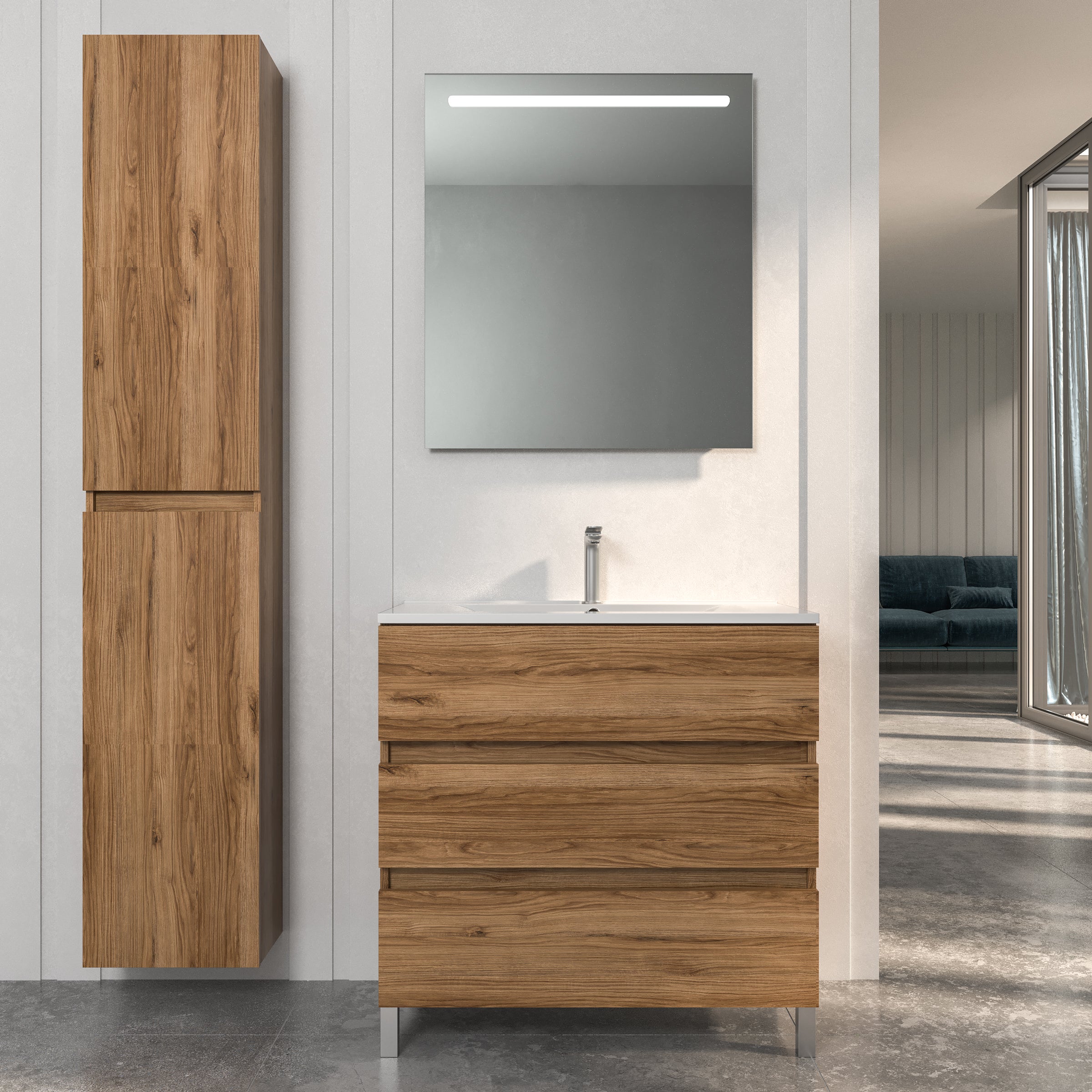 Conjunto Aprilia de mueble y encimera en medida 80 cm, acabado roble guadarrama con tirador uñero - 4