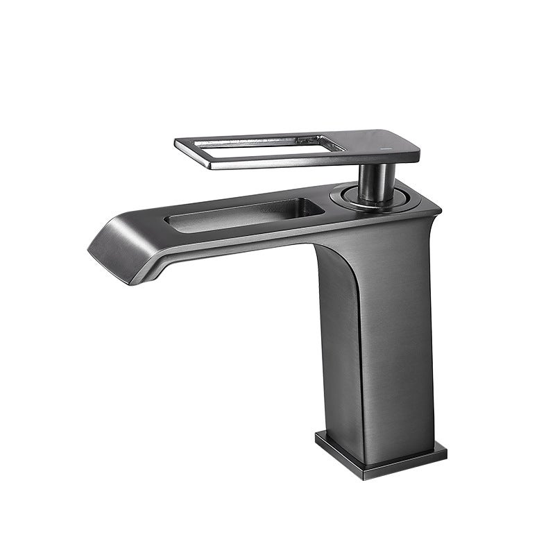 Minimalistyczny szary kran z ciepłą i zimną wodą, odlew mosiężny, bateria umywalkowa do łazienki, bateria do szafki łazienkowej, bateria umywalkowa