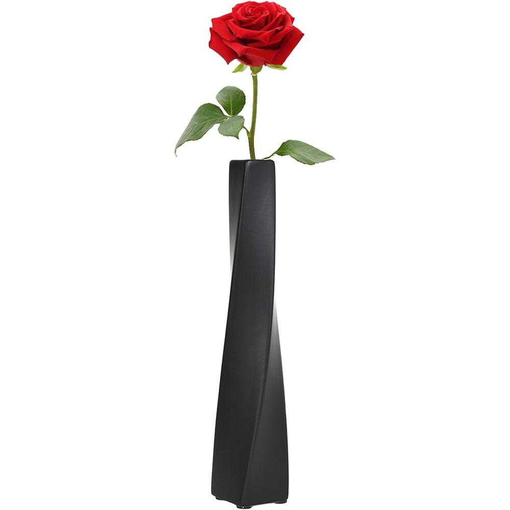 23 cm matowy ceramiczny wazon, wąski wazon podłogowy na trawę pampasową/ozdobne gałęzie, antypoślizgowy na suszone kwiaty – czarny