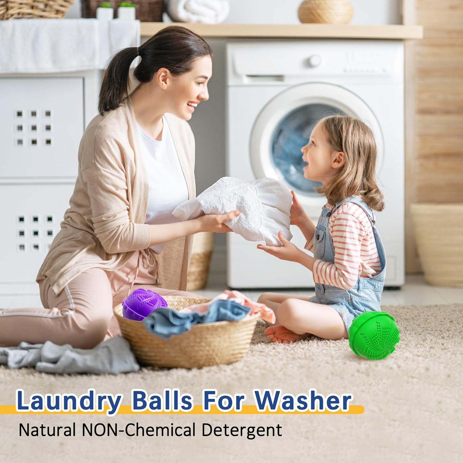 Deux boules de lavage pour nettoyer et adoucir le linge ; peuvent remplacer la lessive classique. - 5