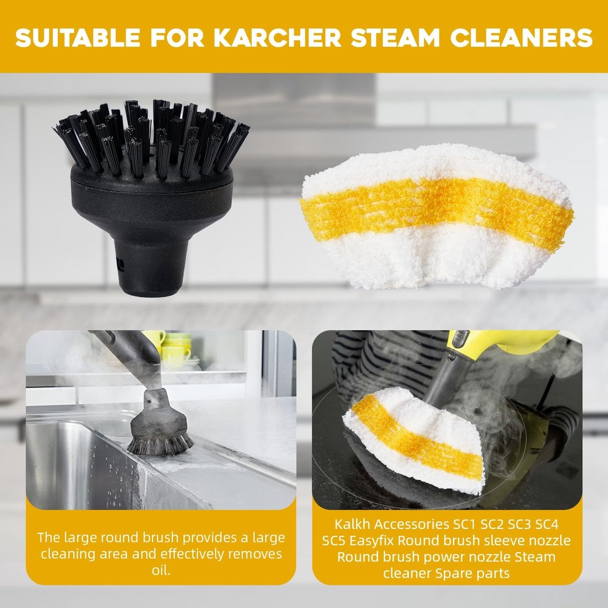 Paquet de 12 adapté aux accessoires pour nettoyeur vapeur Kärcher Easyfix SC1 SC2 SC3 SC4 SC5 - Set de buses à brosse ronde - Pièces de rechange pour - 4