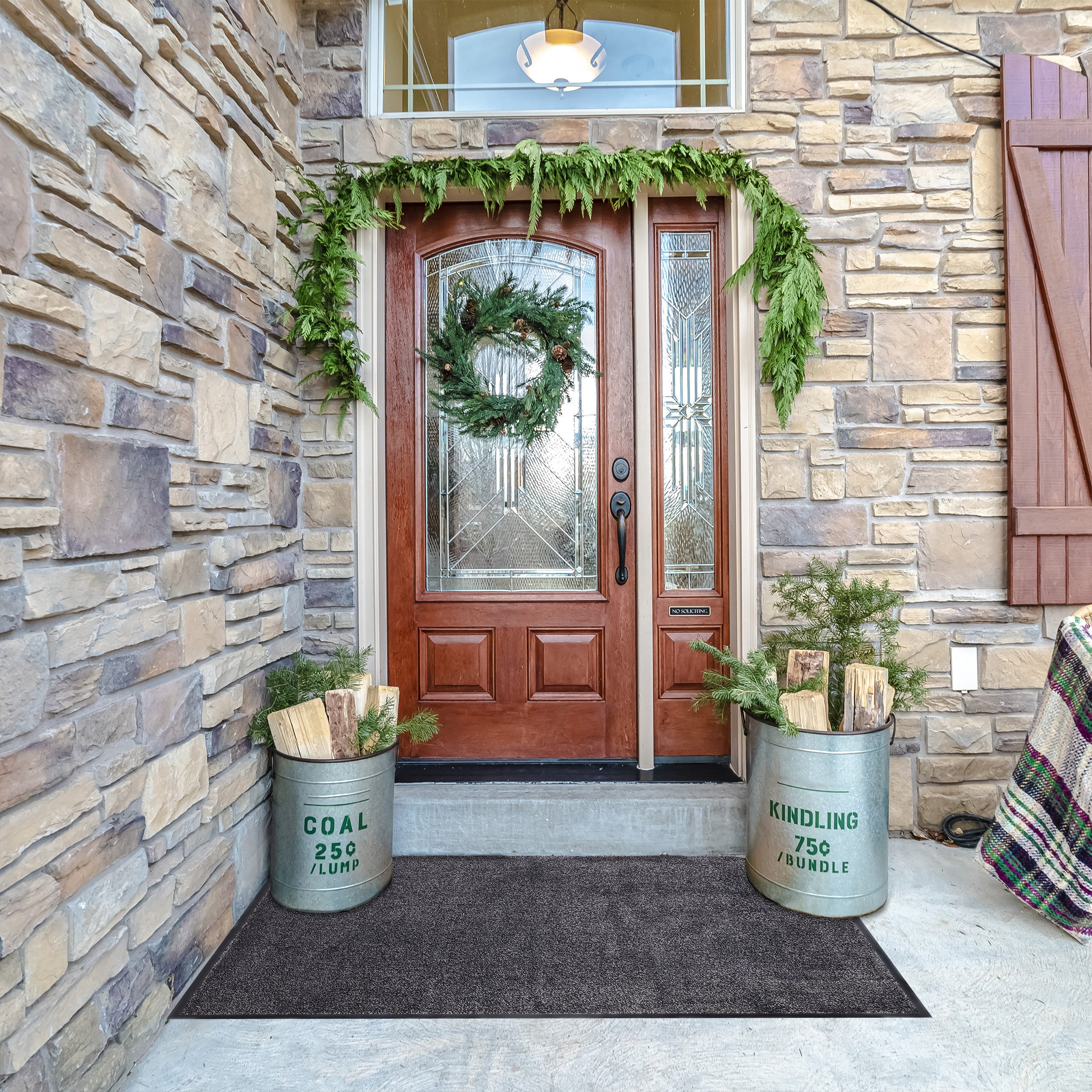 Paillasson gris chiné tapis d’entrée couloir intérieur extra plat mince 90 x 120 cm, noir-gris, Relaxdays - 5