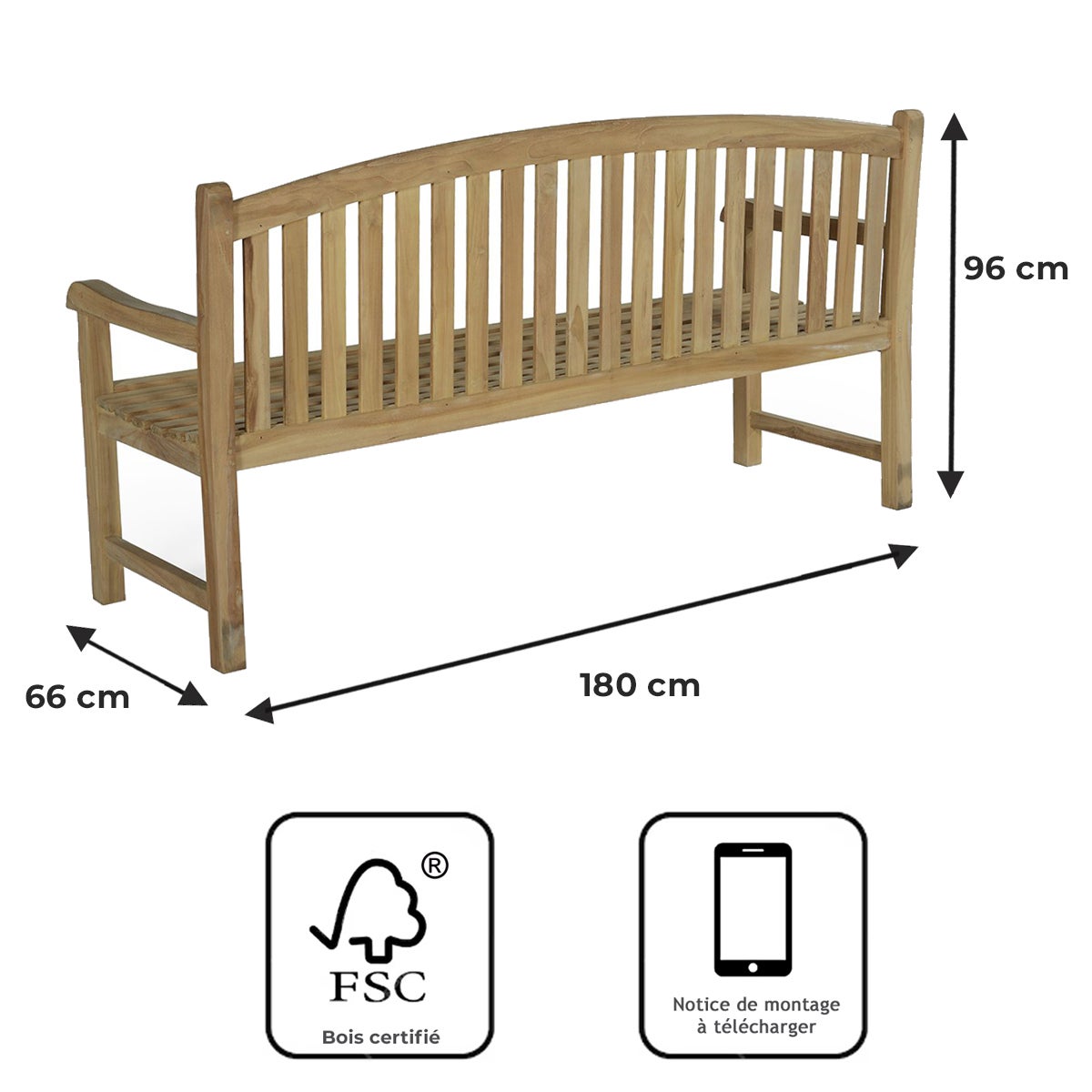Banc en teck massif Cambridge 180 cm - 9