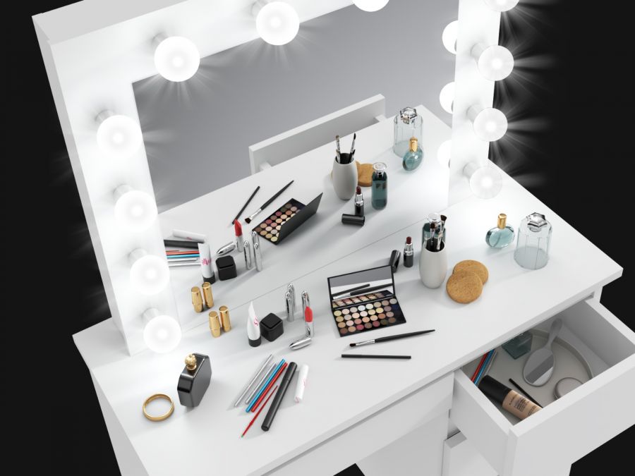 Coiffeuse avec 4 tiroirs et miroir LED coloris blanc - H75 x L94 x P43 cm - 3