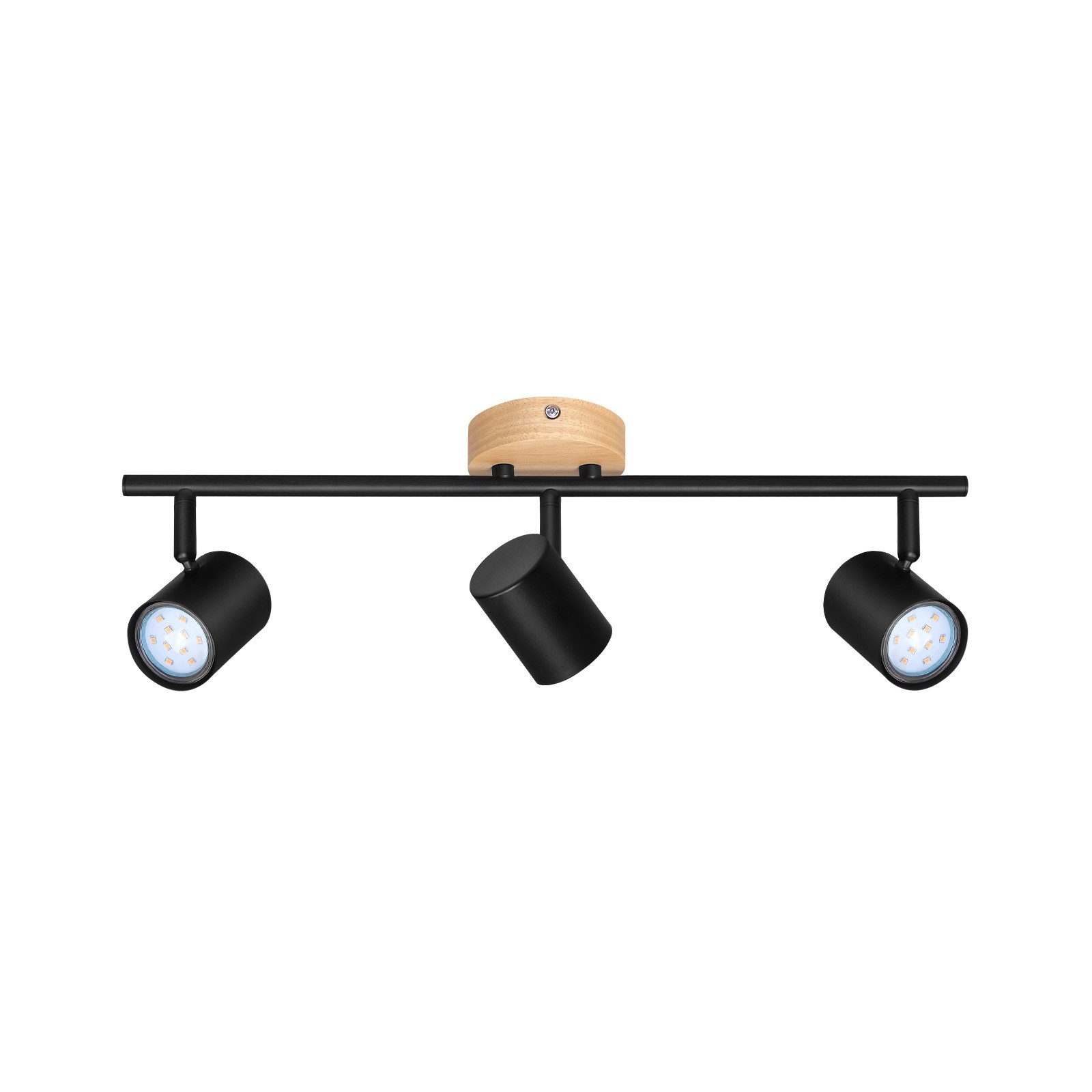 NETTLIFE Plafón LED de 3 llama - Plafón GU10 negro Foco giratorio Aplique de madera Foco de pared para salón dormitorio Sin bombilla - 9