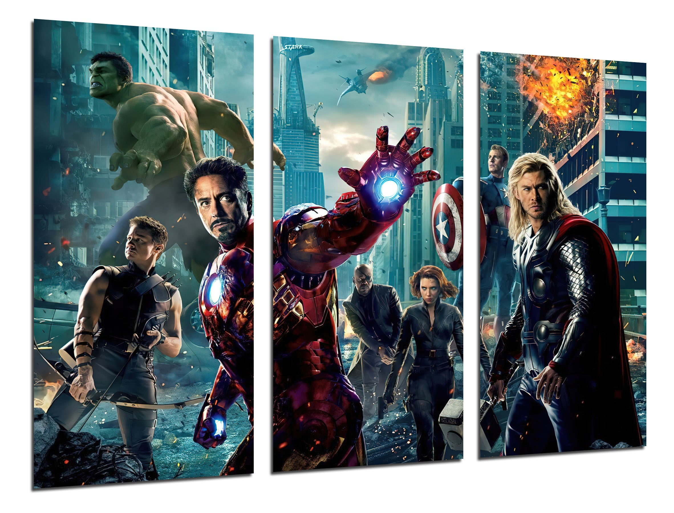 Set cuadros película, marvel, stan lee, súper héroes, capitán américa, hulk, iron man, thor, impresión digital sobre madera