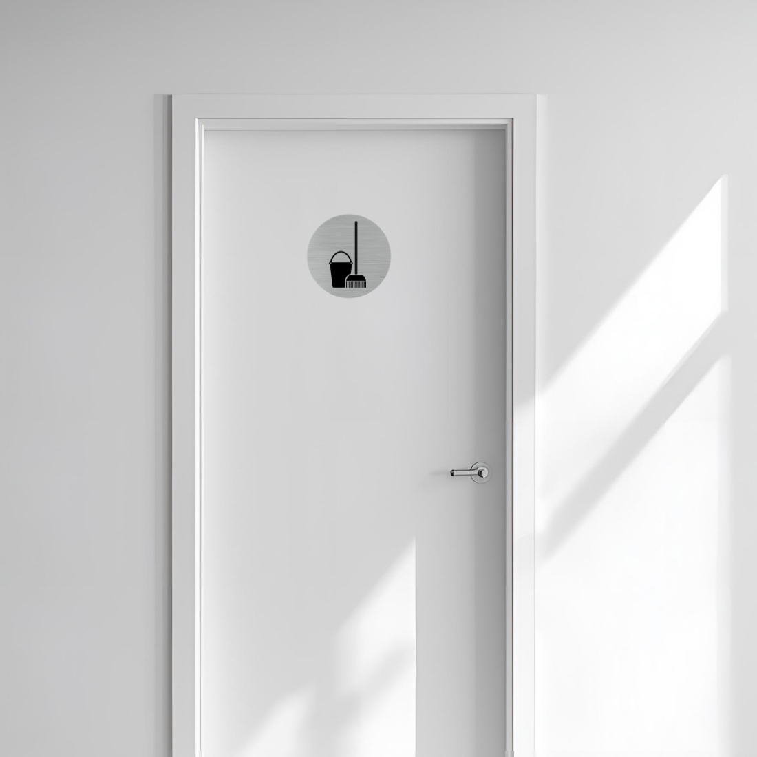 Plaque De Porte Aluminium Brossé Pictogramme Local Ménage