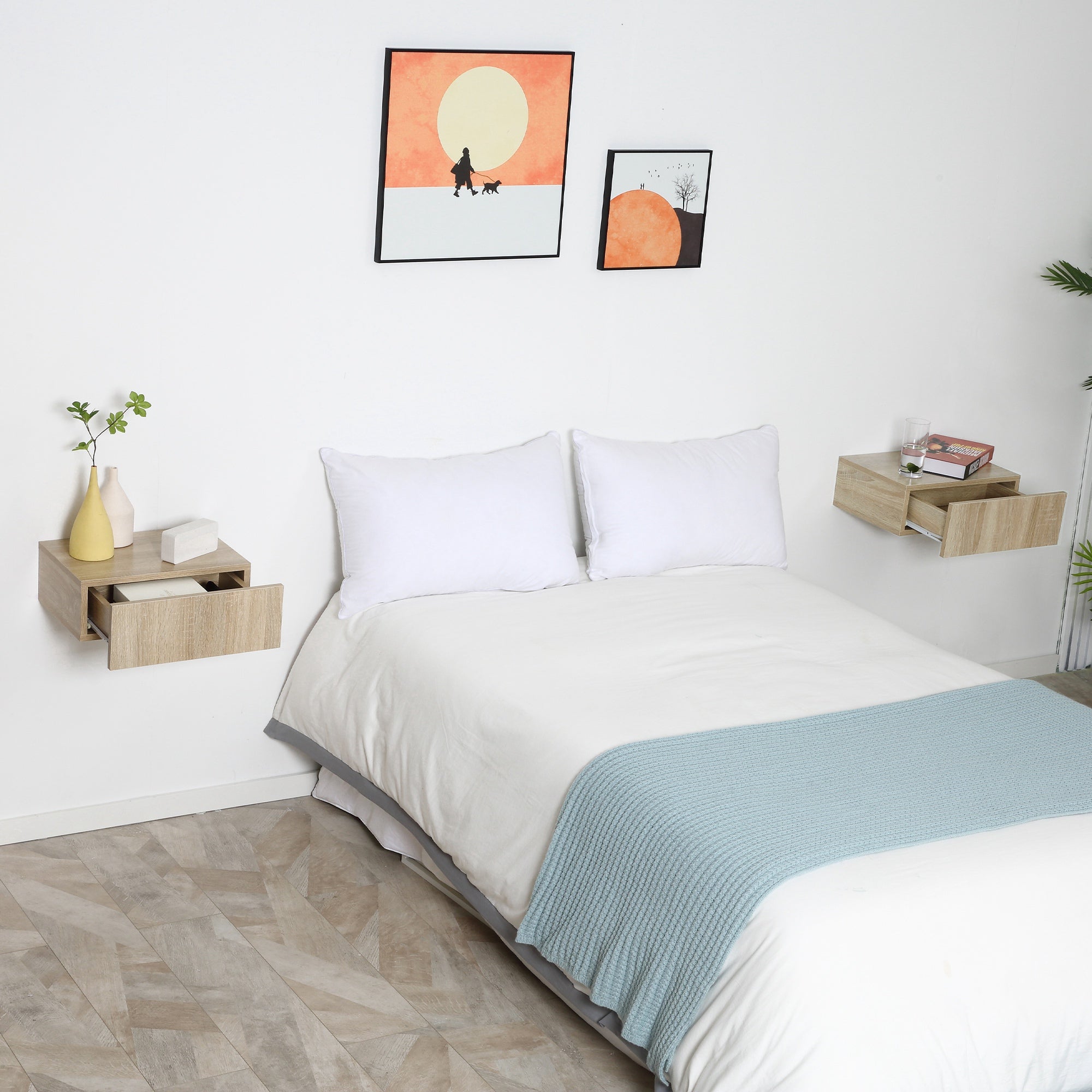 Mesitas de Noche HOMCOM Melamina de Madeira Madera Natural 40x30x15 cm - 5