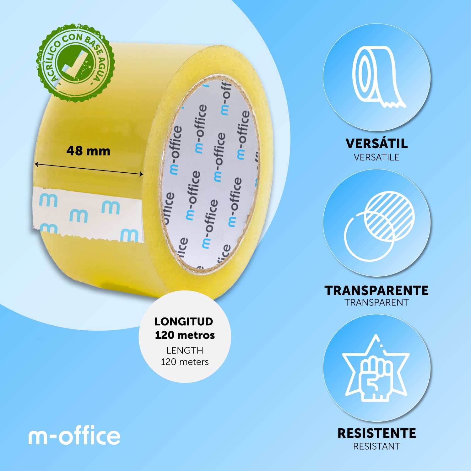 m-office Cinta Adhesiva Transparente, Cinta de Embalar Adhesiva para Embalaje de Cajas, Envíos, Mudanzas y Manualidades, Precinto Transparente Seguro - 2