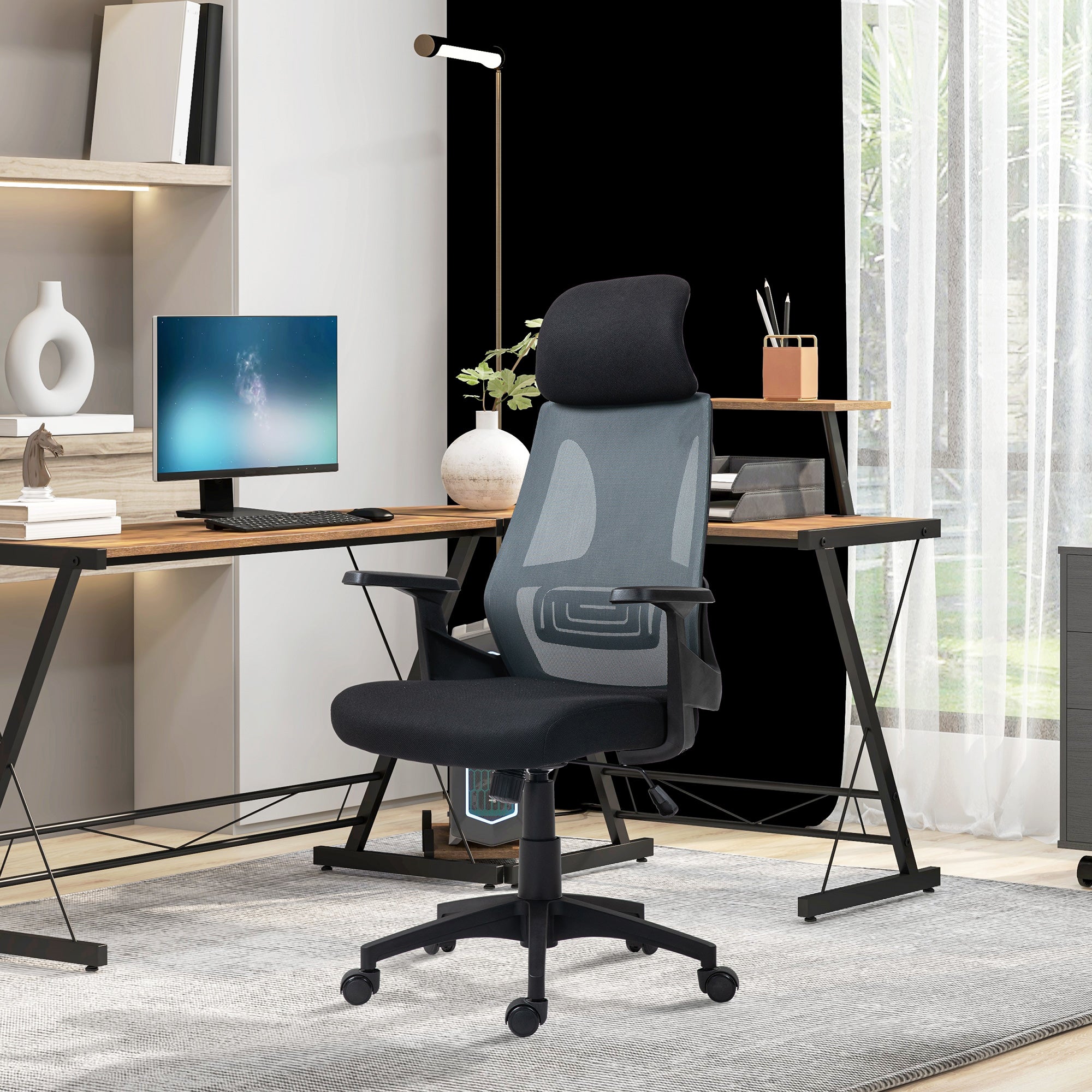 Sedia Ufficio Ergonomica HOMCOM Con Schienale In Rete, Poggiapiedi E Supporto Lombare Regolabile – Nero - 2