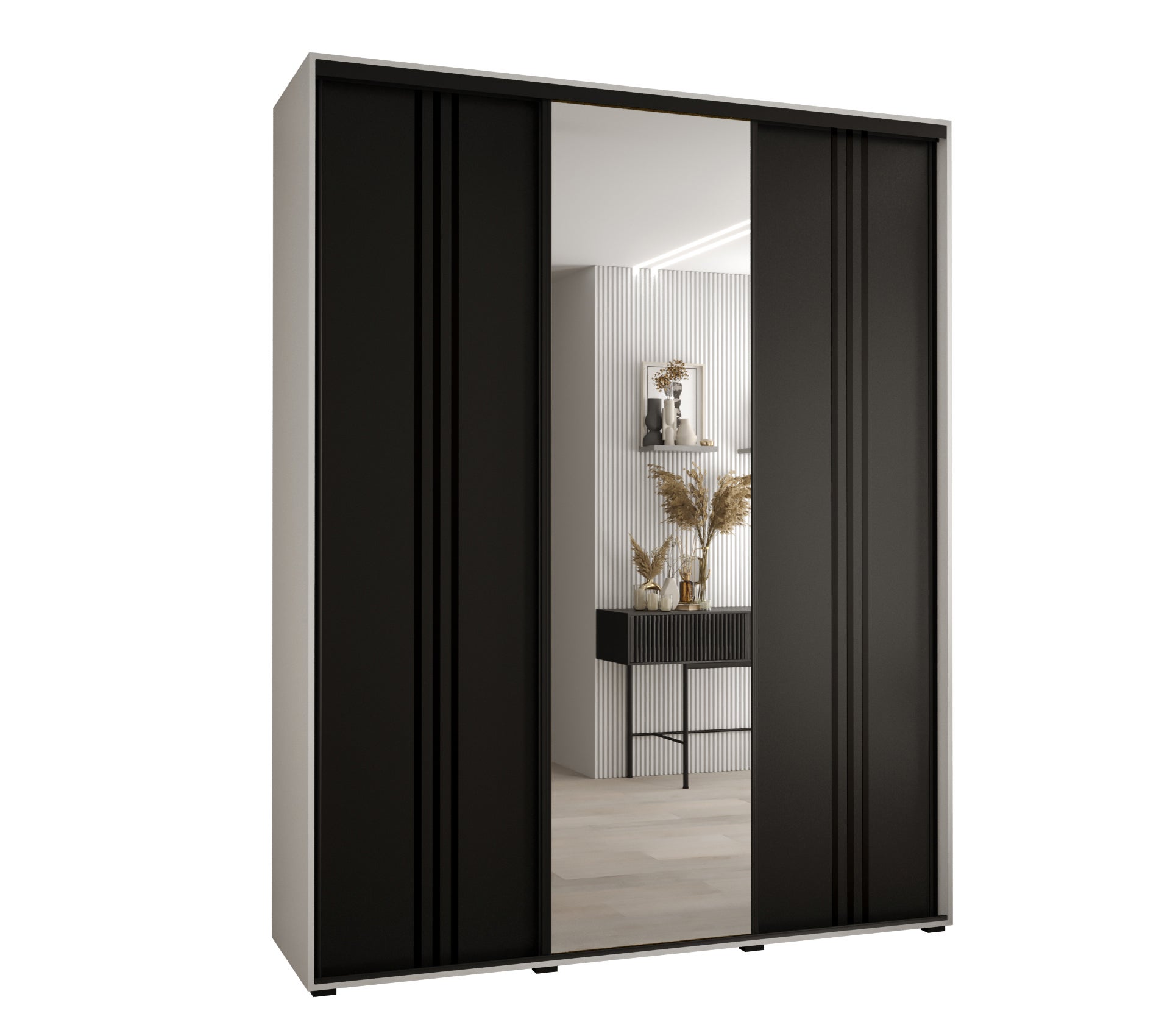 Szafa przesuwna z lustrem wysoka Davos 7 200 x 45 x 235,2 cm biały + czarny + u. czarny - Abiks Meble