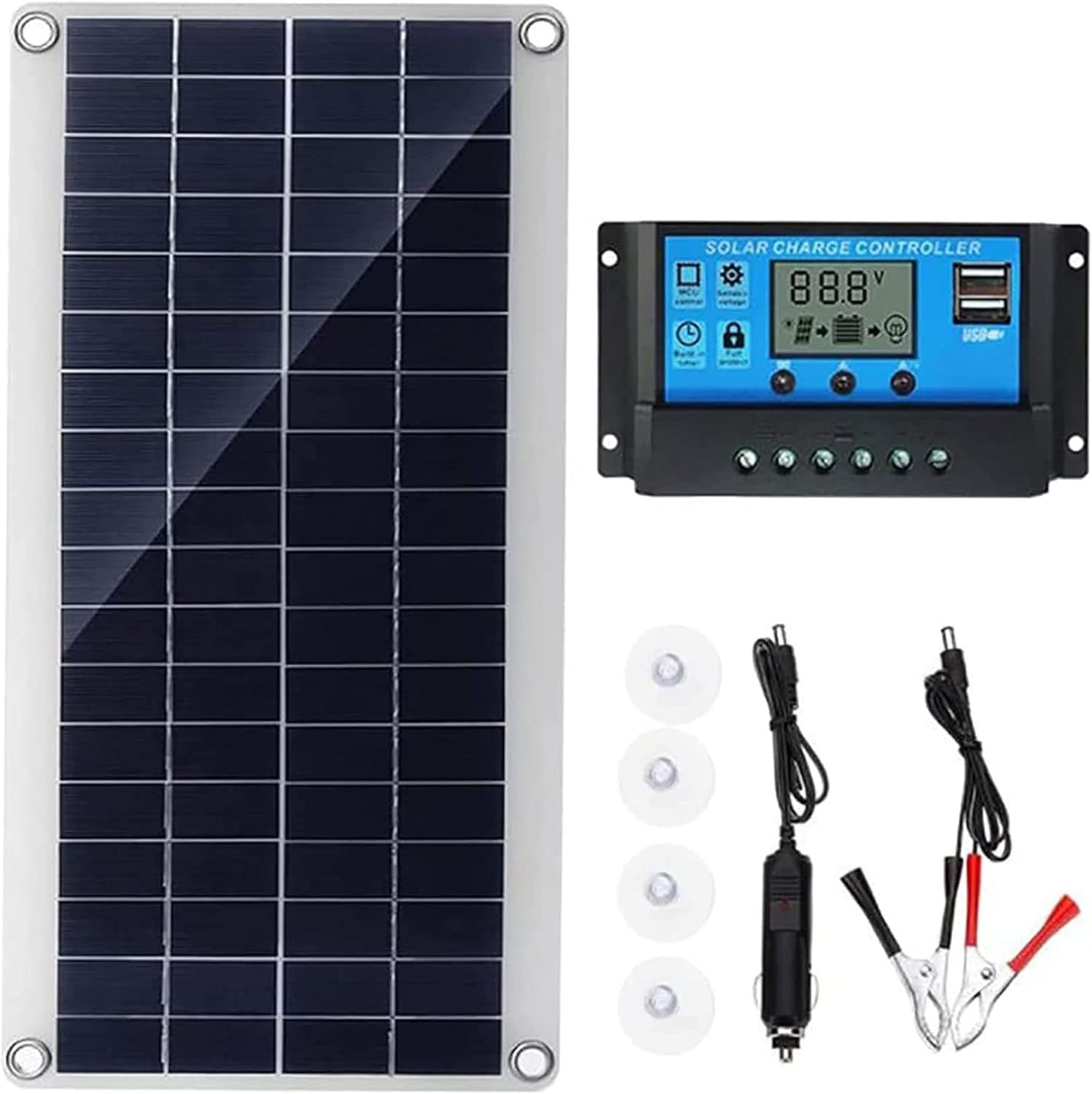 Kit Pannello Solare Portatile 600W - Monocristallino 18V Con Controller MPPT 100A - Per Camper, Roulotte E Batterie (Dimensioni 30x14,5cm)
