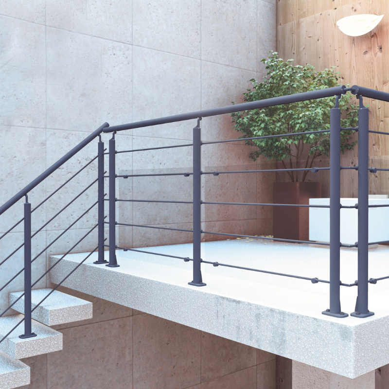 Kit garde-corps aluminium gris anthracite 2m pose à plat, Opalu KORDO - 4