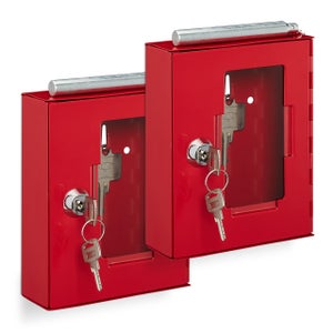 Relaxdays - Lot De 2 Boîtes à Clés De Secours Avec Vitre Et Marteau - Coffret Murale Verrouillable Rouge Pour Urgence - Idéale Porte Sécurité
