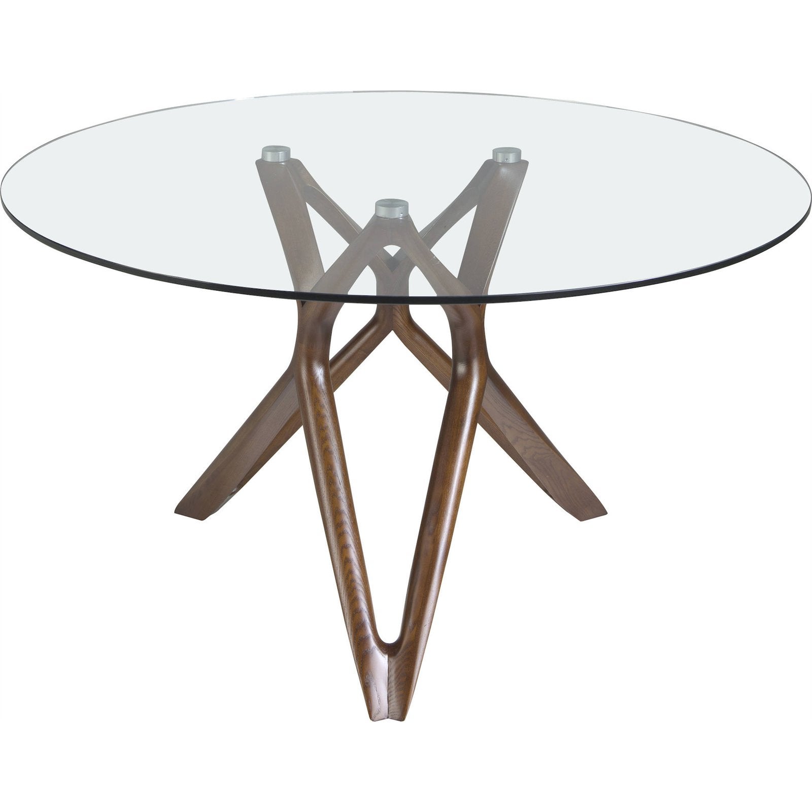 Table à manger ronde 140 cm en verre et pied en métal blanc