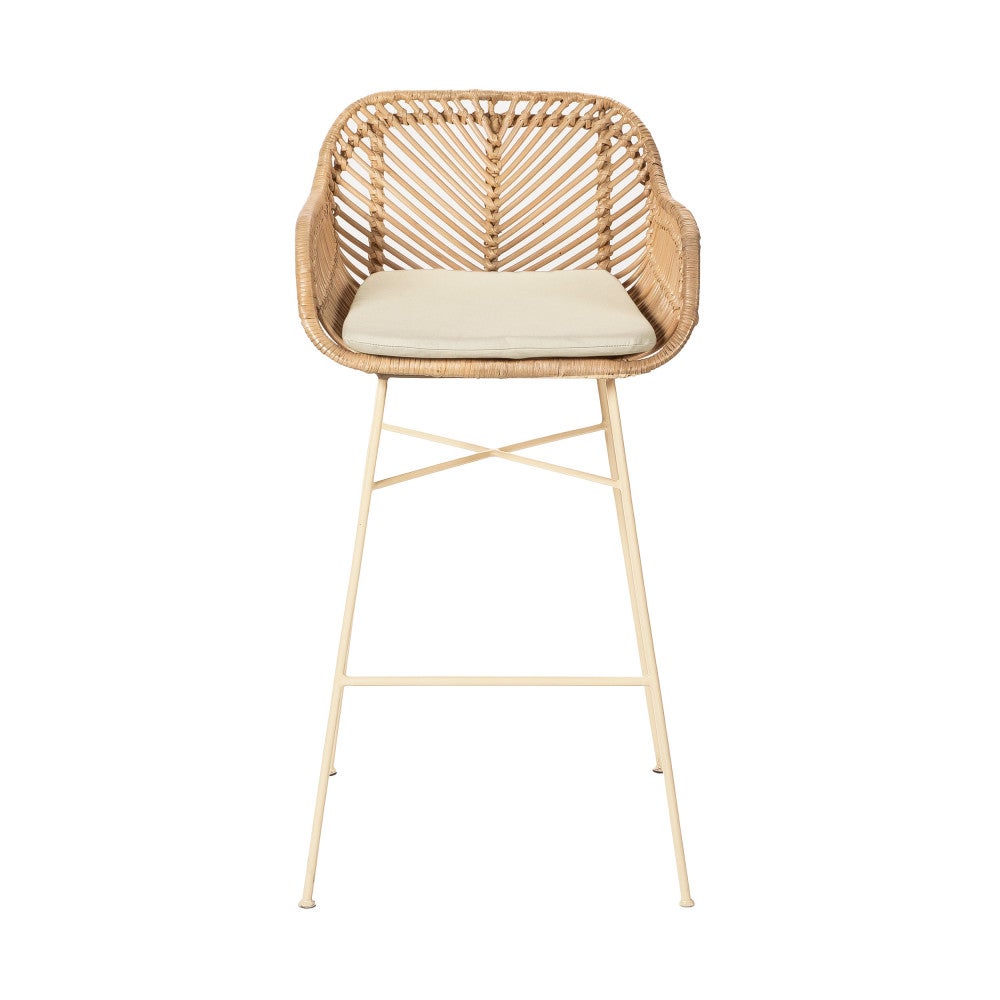 Nunuhai - Lot de 2 tabourets de bar en rotin pieds beiges H68cm - Naturel - 3