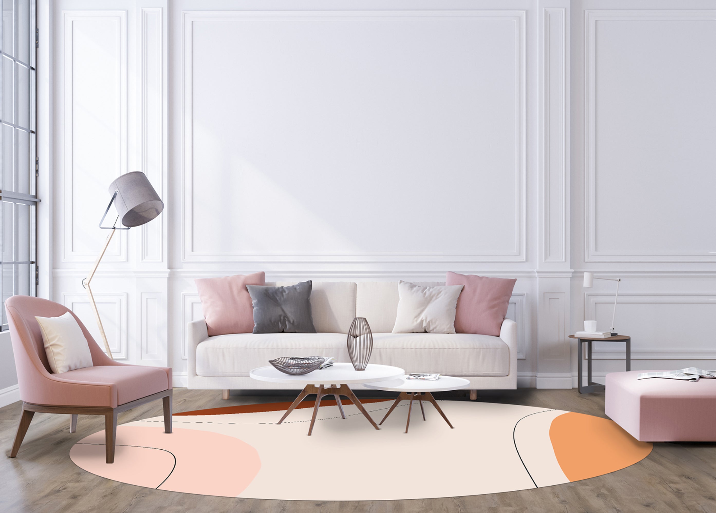 Tapis antidérapant en vinyle, Tania [Diam] 200 cm - PVC imprimé, lavable, ignifuge, pour le salon et la cuisine, style moderne - 4