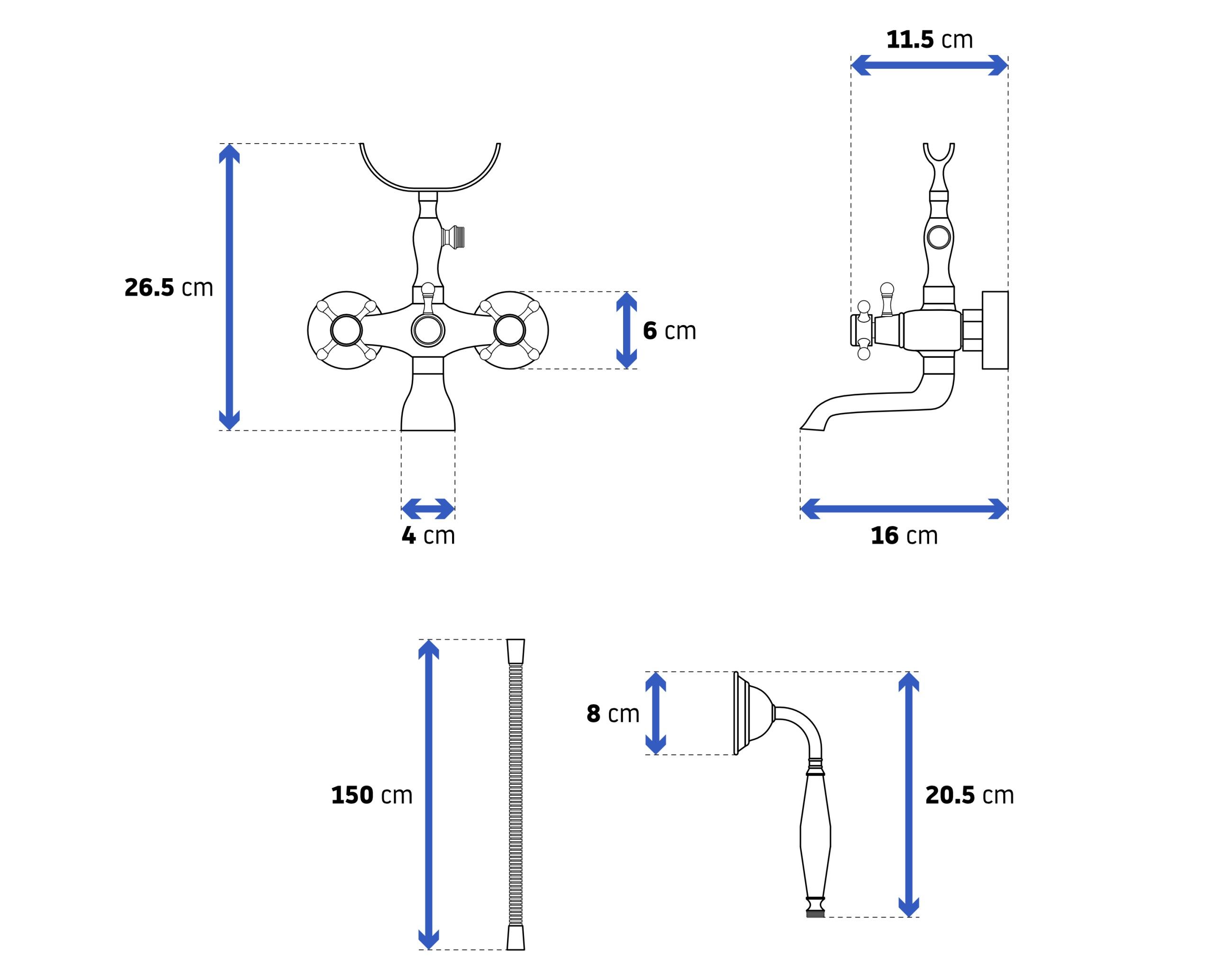 Mitigeur Mural Kuchinox Laiton – BKI 550D – Bec Haut, Manettes Croisillons