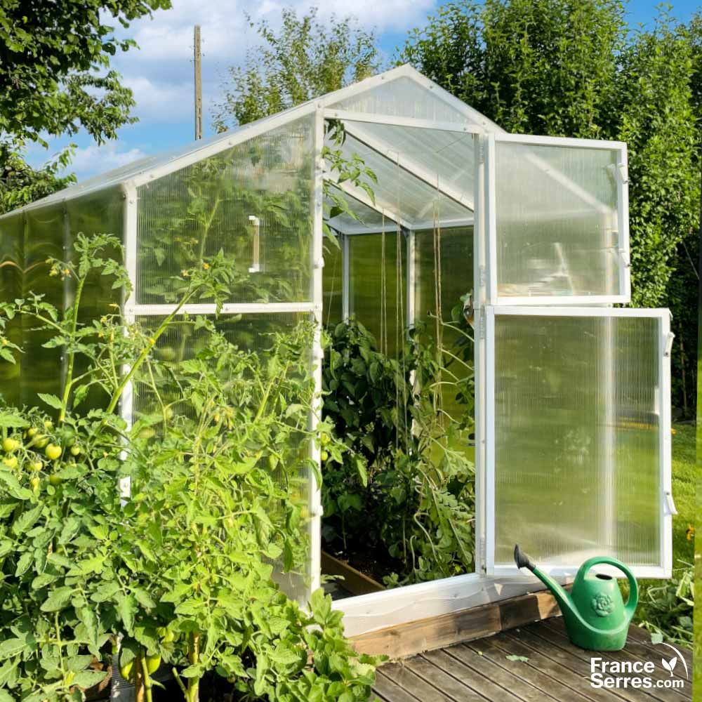 Serre polycarbonate avec porte à double battant sur chaque pignon - 8,5m² - 3