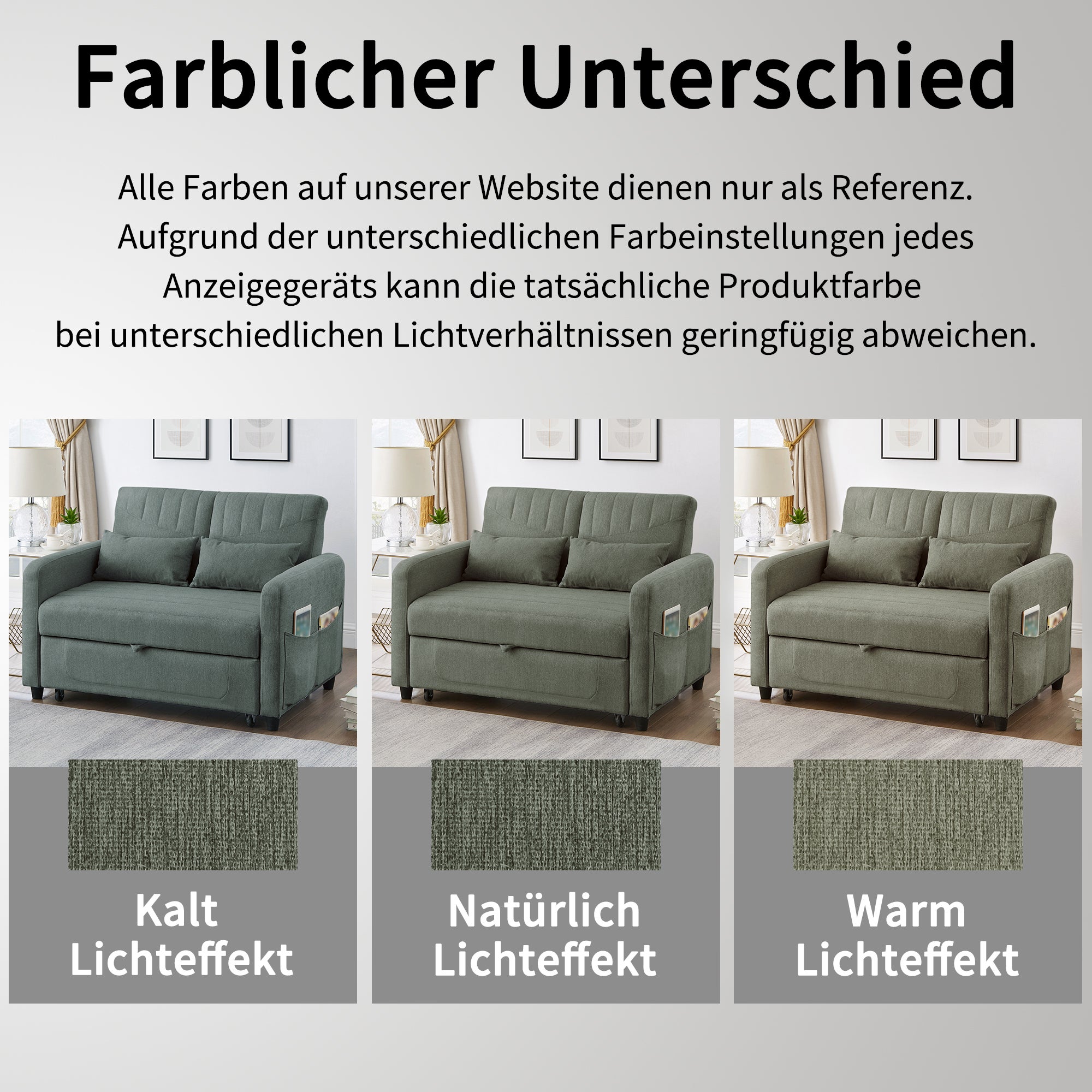 Sofa rozkładana 2-osobowa z 3-stopniową regulacją oparcia - 114 x 77 x 82,5 cm - Tkanina bawełniano-lniana - Zielony - 8