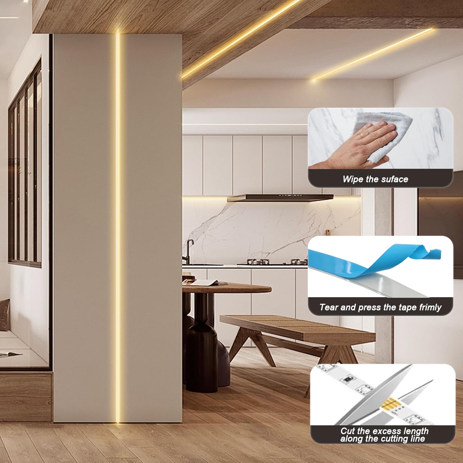 Bande LED à piles avec télécommande, blanc chaud, 8 modes, intensité réglable, minuterie, autocollante, sécable, étanche, 3 m (9,8 pi). - 8