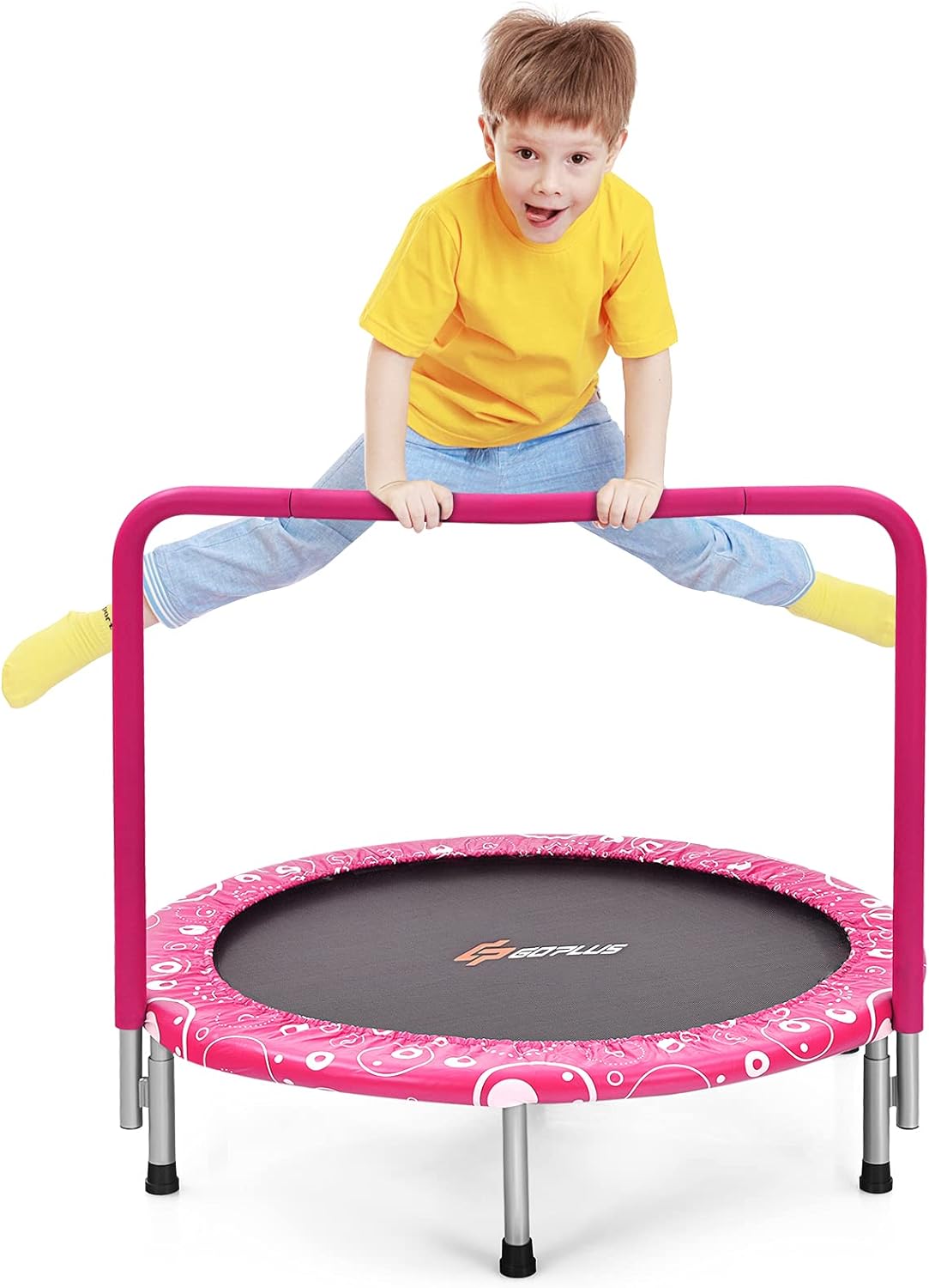 Składana Trampolina dla Dzieci Ø 92 cm, Obciążenie 150 kg, do Użytku we Wnętrz i na Zewnątrz, dla Chłopców i Dziewczynek, Różowa