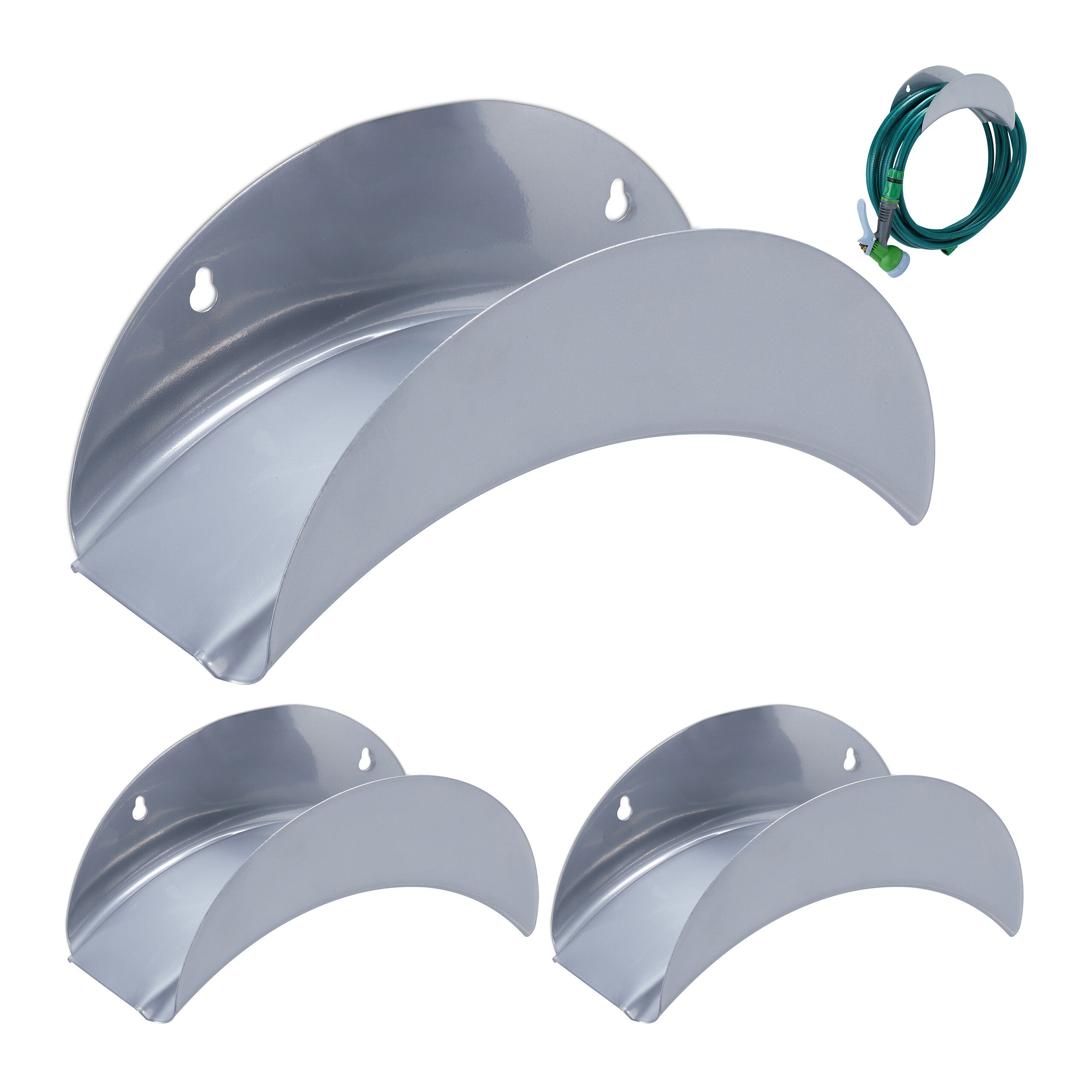 Set 3 Portatubo Da Parete Relaxdays Per Tubo Giardino 30m - Grigio, Ferro Resistente - Foto 3