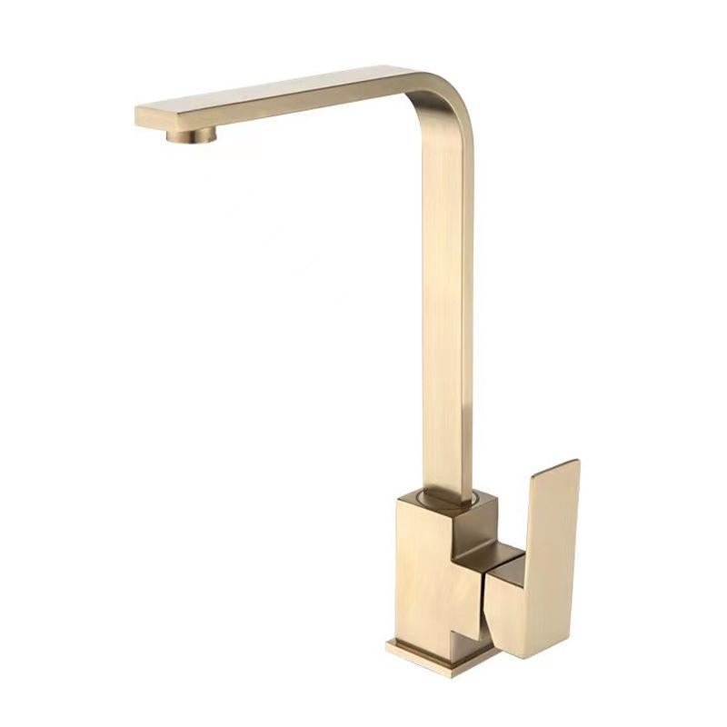 Kran Kwadratowy Styl Złoty Uchwyt ze Stopu Kran kuchenny do ciepłej i zimnej wody z wężem doprowadzającym wodę ze stali nierdzewnej o długości cm