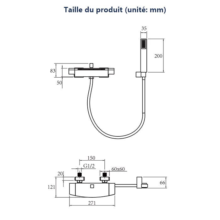 Mitigeur de Baignoire Cascade Robinet de Douche Mural avec Douchette à Mains Laiton Set de douche en Laiton Chromé - 5