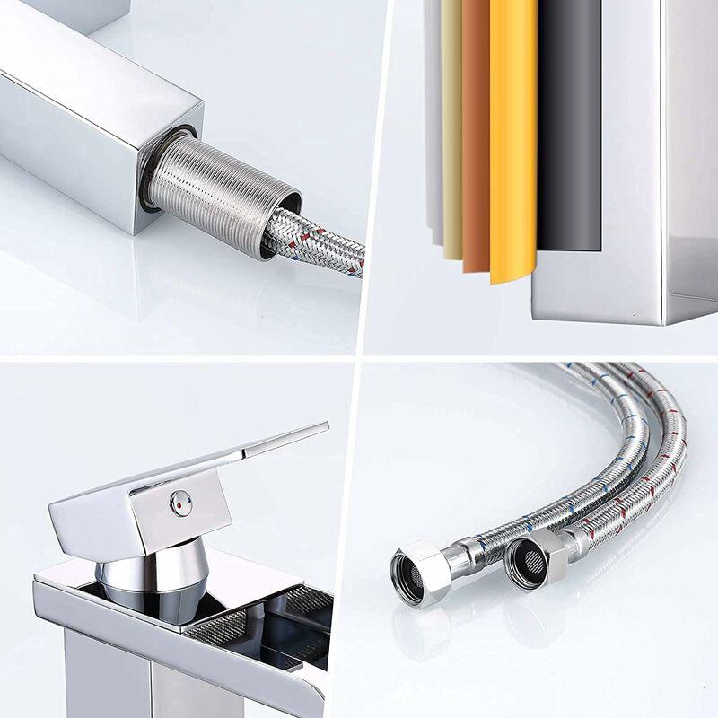 Robinet Salle de Bain Cascade, MitigEU Lavabo Chromé, Ultra-Large 6cm, Eau Froide & Chaude Disponible, Acier Inoxydable, Valve en Céramique - 3