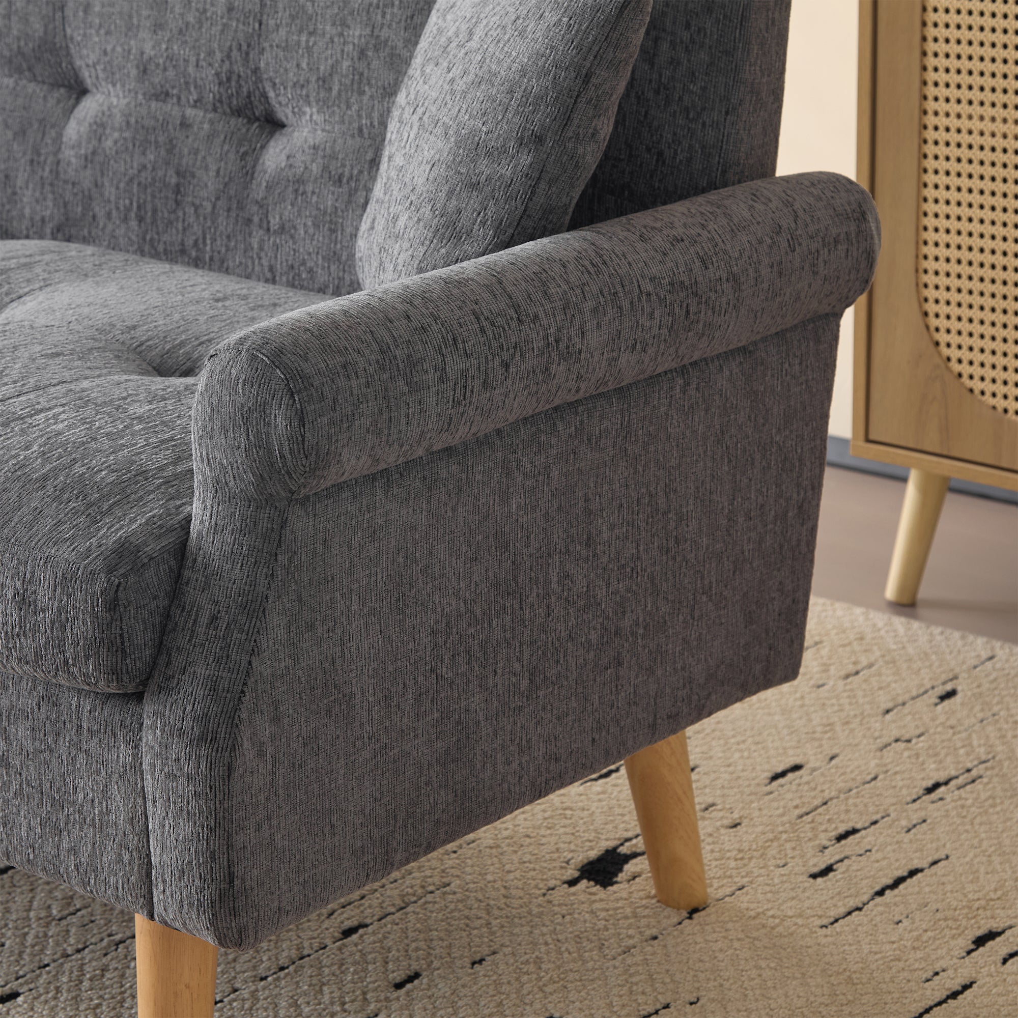 Canapé 2 places en tissu chenille avec coussins épais - 162 x 74 x 77 cm - pour salon, chambre - Gris clair - 4