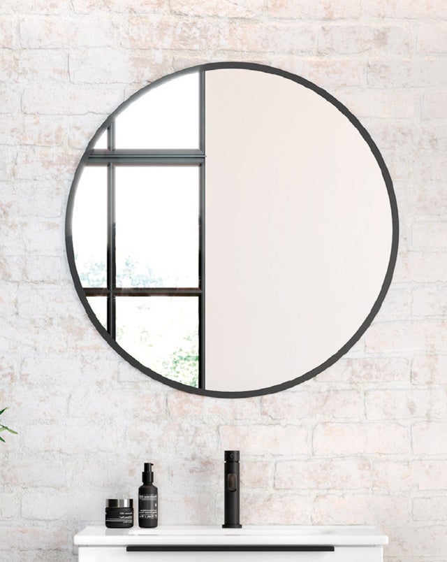 Espejo Redondo Decorativo Borde Negro 100 x 100 cm | Espejo de Baño Redondo Enmarcado Negro | Espejo de Pared Redondo