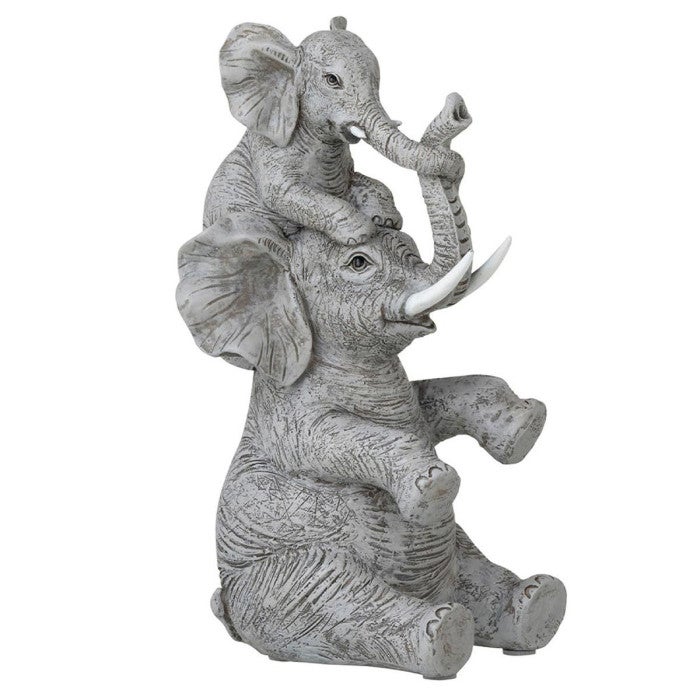 Statuette Déco Éléphant Assis 24cm Gris
