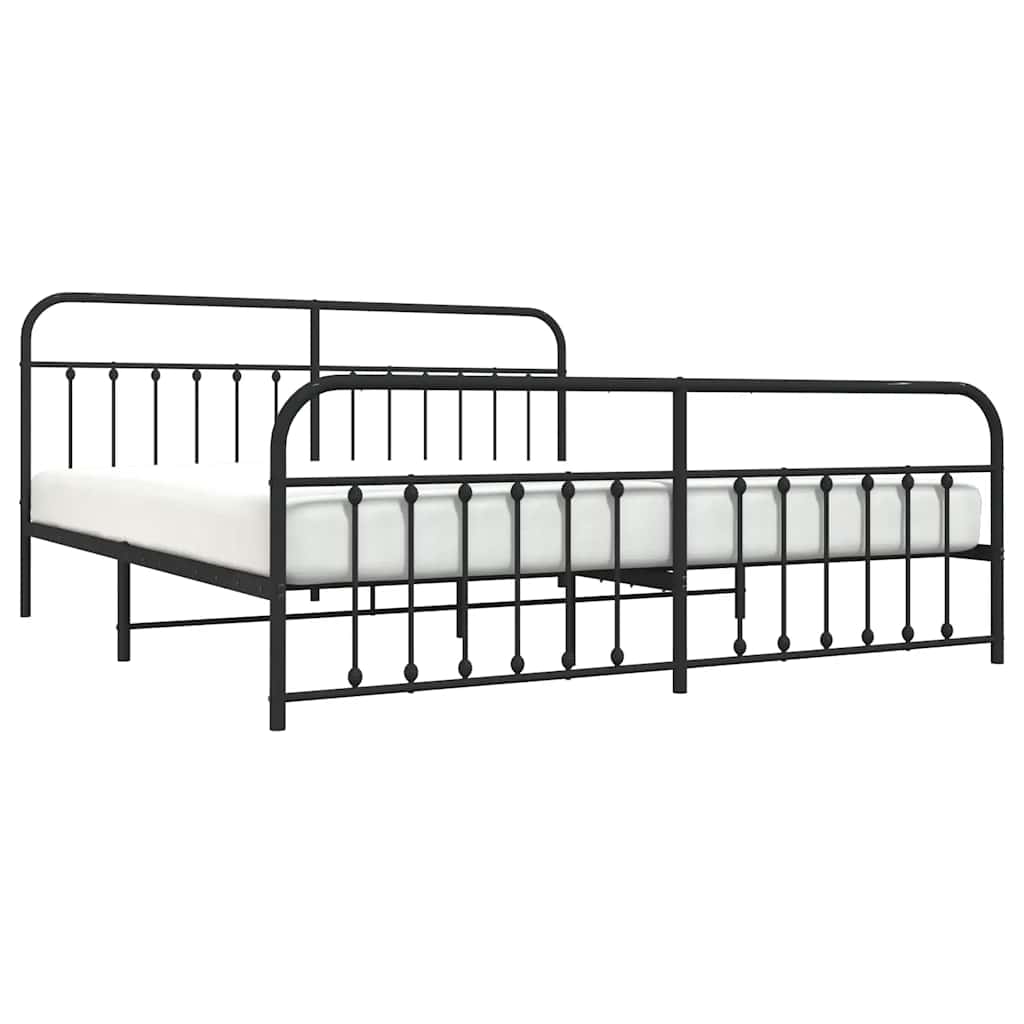 Estructura de cama sin colchón con estribo, de metal negro, para dormitorio, 193 × 203 cm - 5