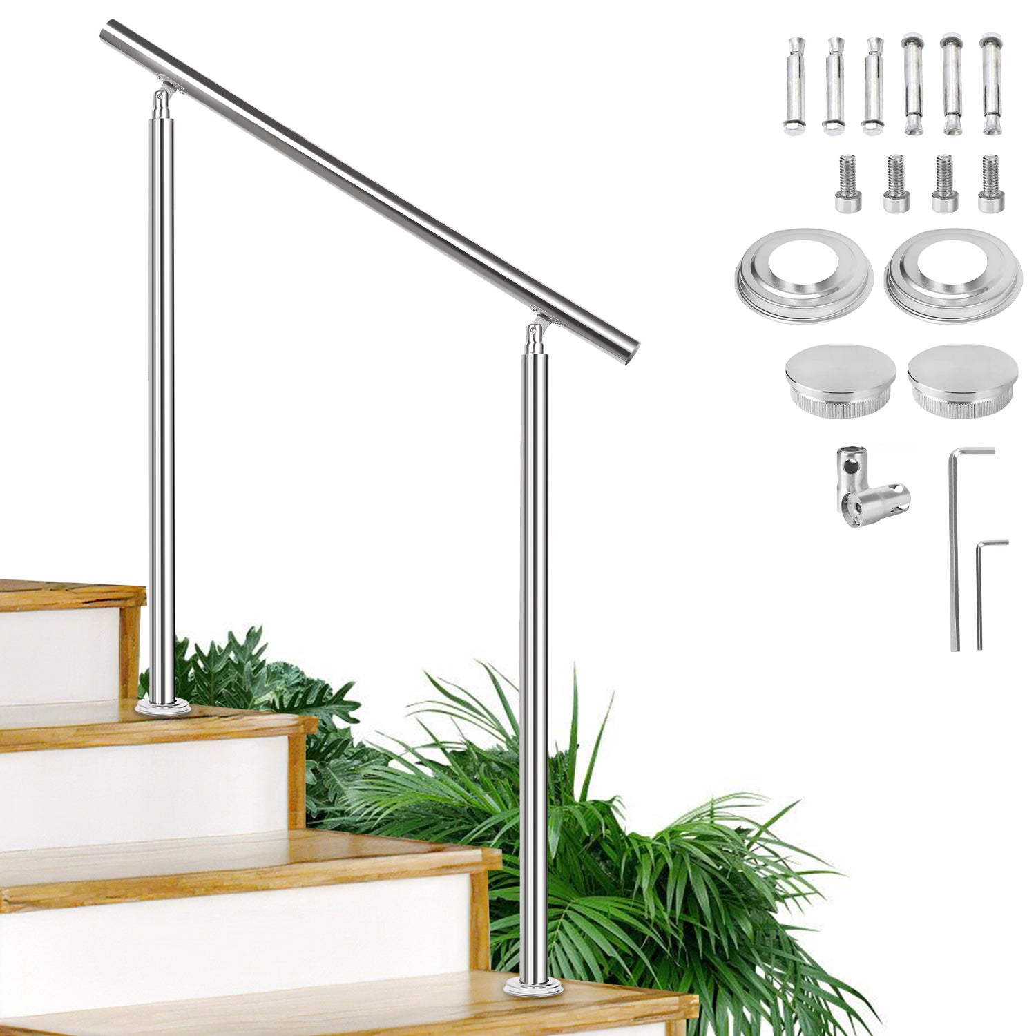 Barandilla Cama Adultos Pasamanos De Acero Inoxidable Ajustable Para Escaleras - 180 Cm, 2 Travesaños, Interior Y Exterior Pasamanos Acero Inoxidable