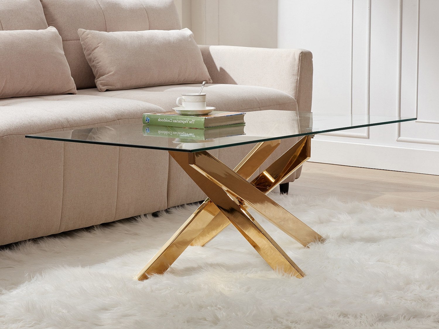 Stolik kawowy z hartowanego szkła i pozłacanego metalu - Przeźroczysty - COSIMA