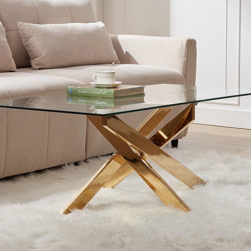 Stolik kawowy z hartowanego szkła i pozłacanego metalu - Przeźroczysty - COSIMA