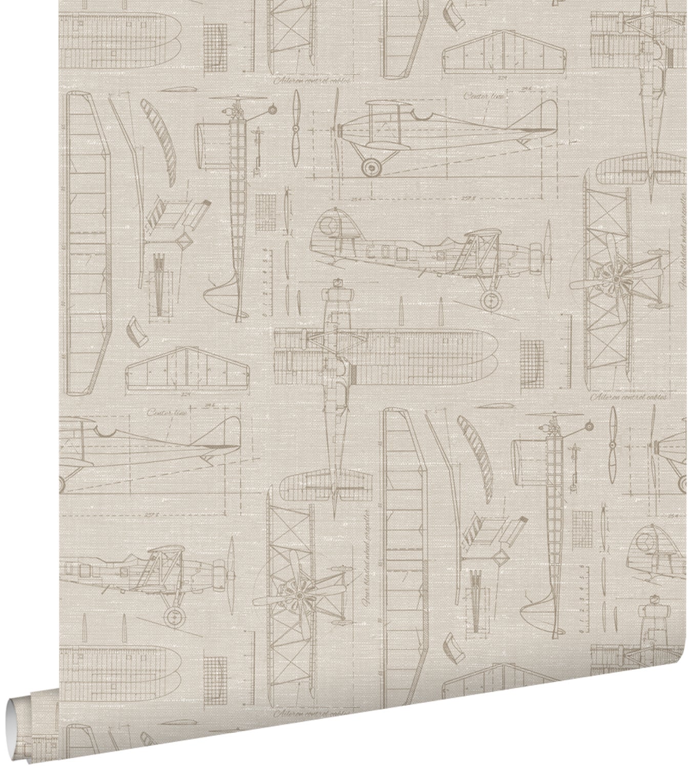 Tapeta rysunki konstrukcyjne samolotów beżowymIpiaskowym - 50 x 900 cm - ESTAHOME