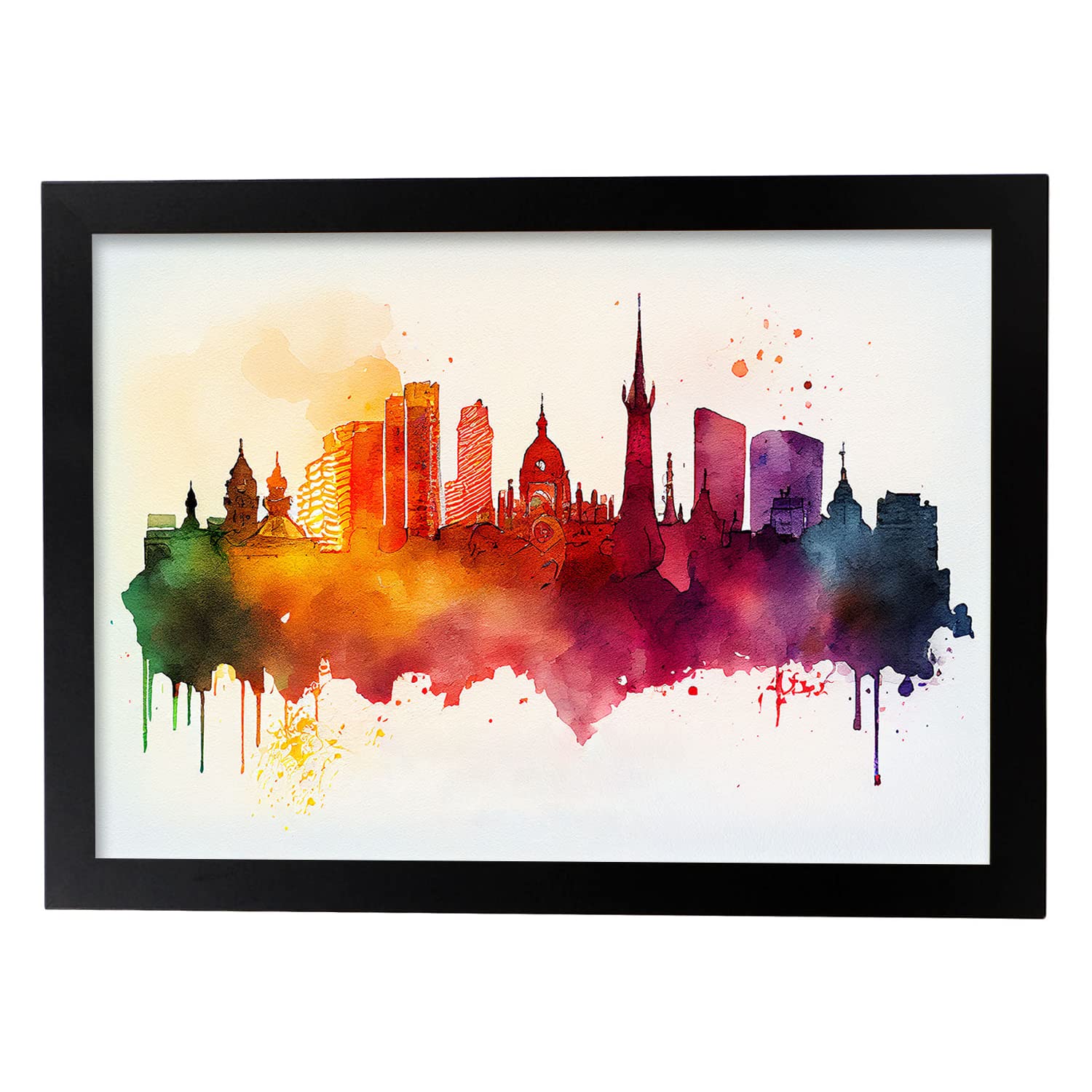Nacnic poster de madrid en estilo acuarela ilustraciones a todo color de ciudades y monumentos del mundo diseño moderno y modelo 2 a3 con marco negro