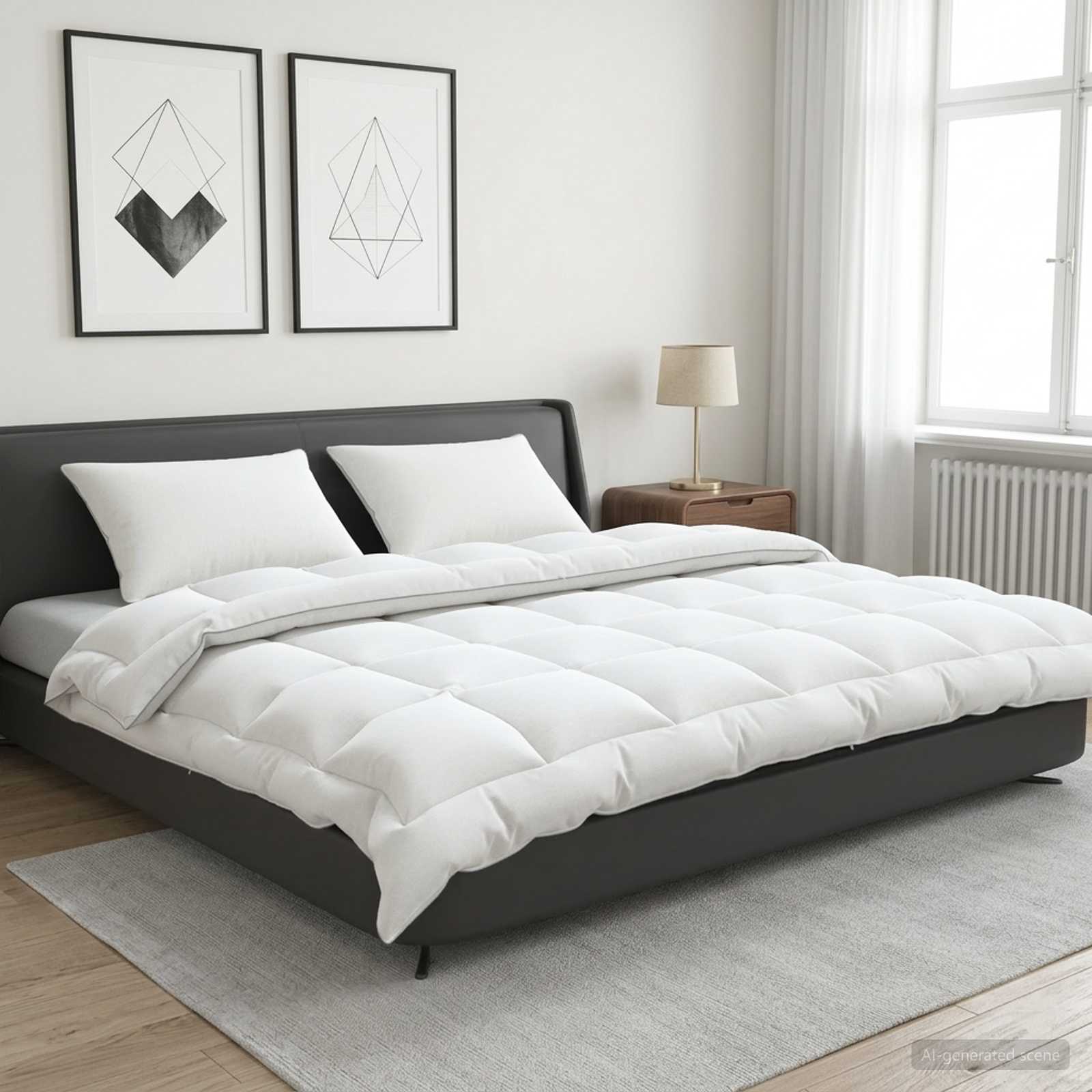 Couette et 2 oreillers 4 saisons - Coton et laine - Blanc - 200x220cm ...