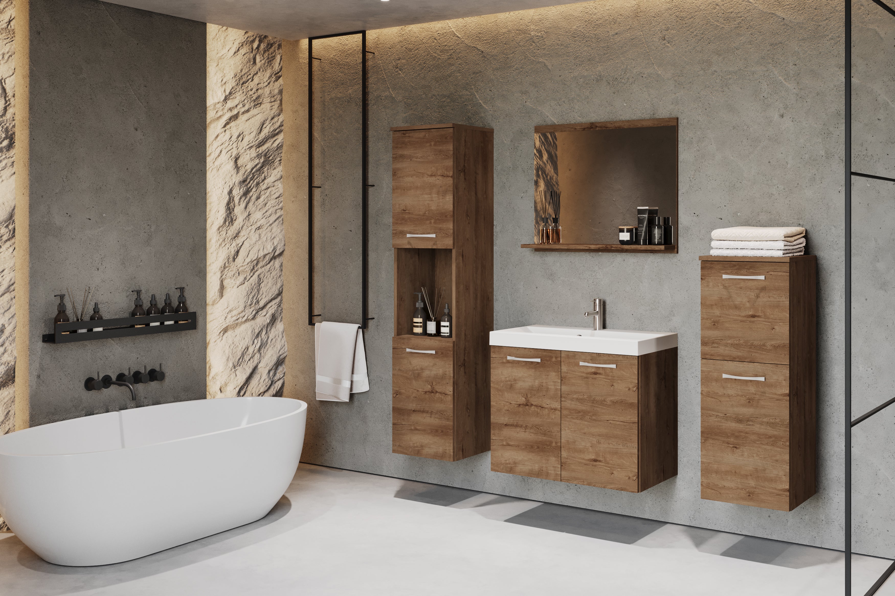 MINIO go for it, Ensemble de meubles de salle de bains 4 pièces Set MOLO, avec lavabo, chêne Lefkas - 4