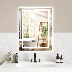 Miroir de Salle de Bain à LED 70 x 50 CM, Miroir Mural Lumineux avec 3 Couleurs & Luminosité Réglable, Miroir Mural Rectangulaire