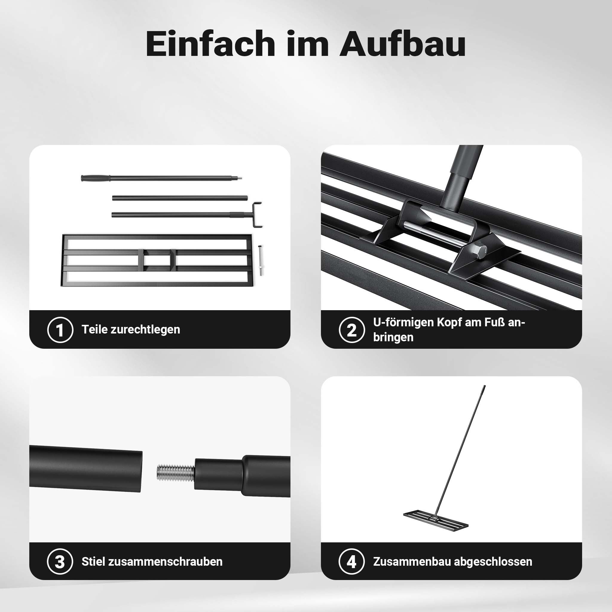 Râteau de nivellement 1219 x 254 x 2050 mm Noir 4,5 kg Acier fin Raclette de gazon Niveleur avec manche 2 m Extensible Racloir Polyvalent… Wiltec - 6