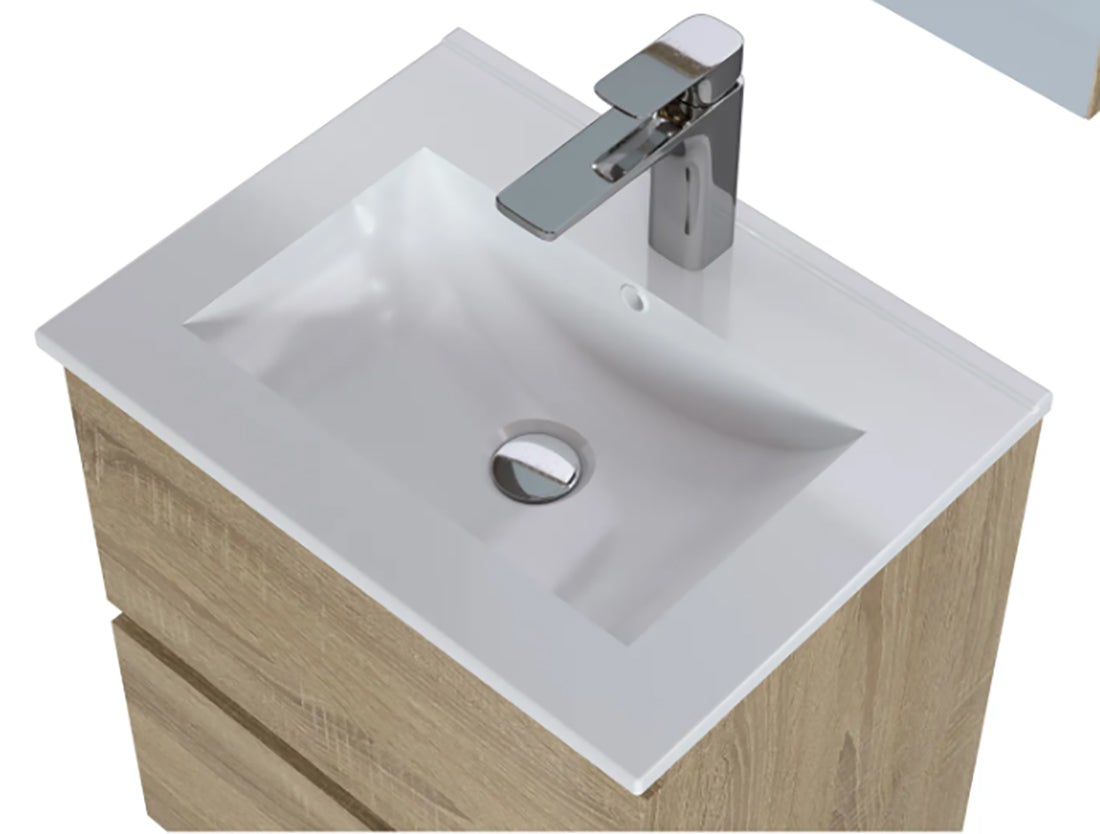 Meuble de salle de bain en mélamine coloris chêne - Longueur 60 x profondeur 45 x Hauteur 85 cm - 2