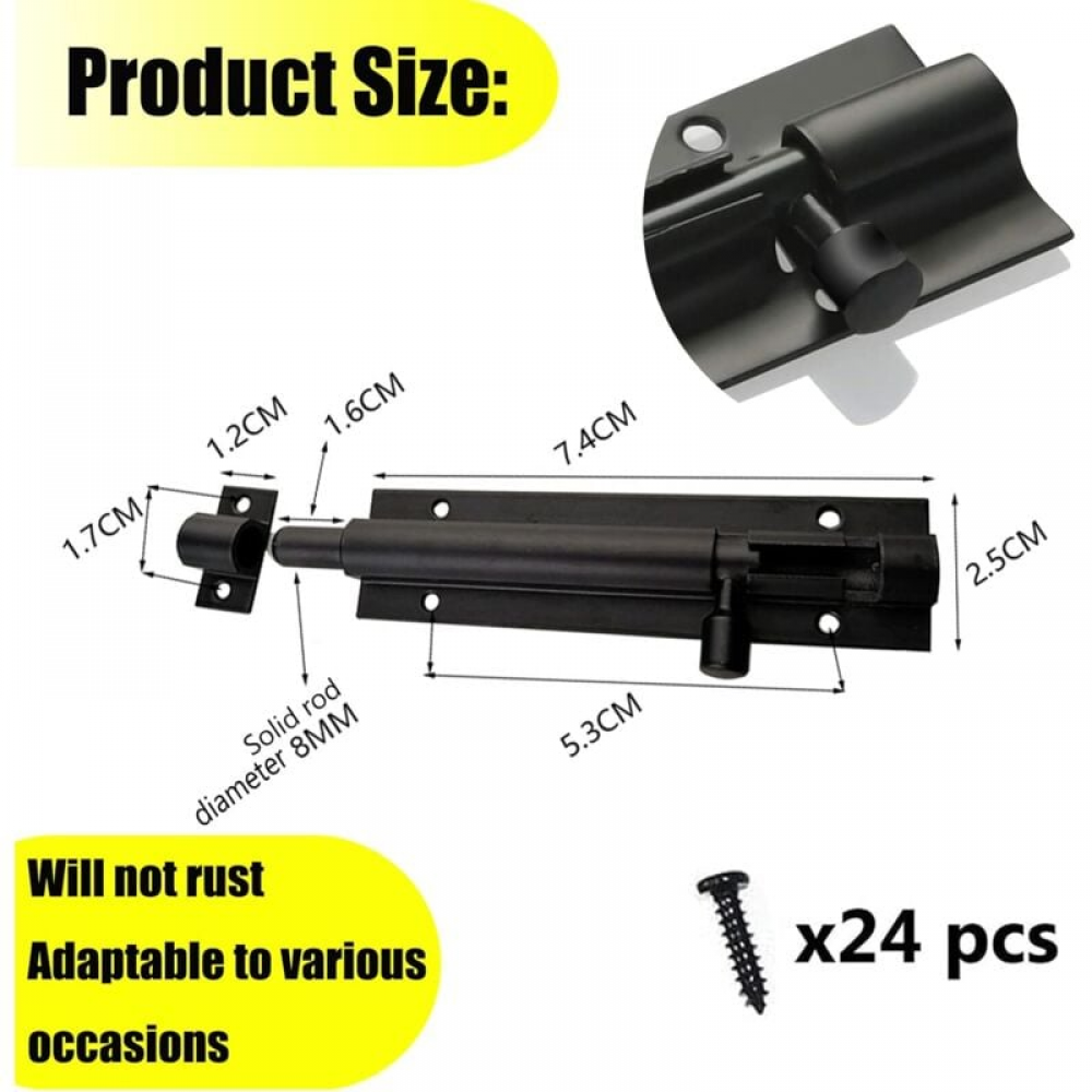 (Nero 8,8 cm) Set di 4 chiavistelli scorrevoli per chiavistelli da esterno, chiavistelli per porte, chiavistelli scorrevoli, chiavistelli in acciaio p - 3