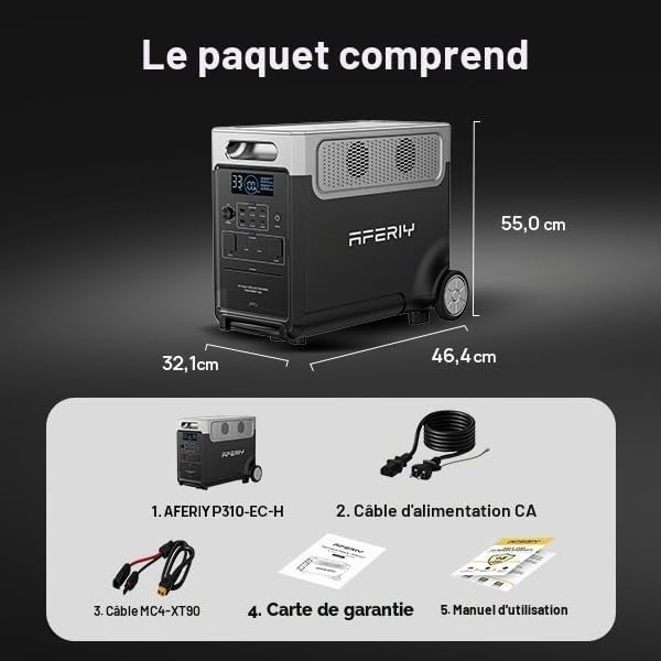 Générateur solaire portable AFERIY P310 3840 Wh, 3600 W avec panneau pliable AF-S400A1 400 W, LiFePO4 & UPS pour maison et camping-car - 9