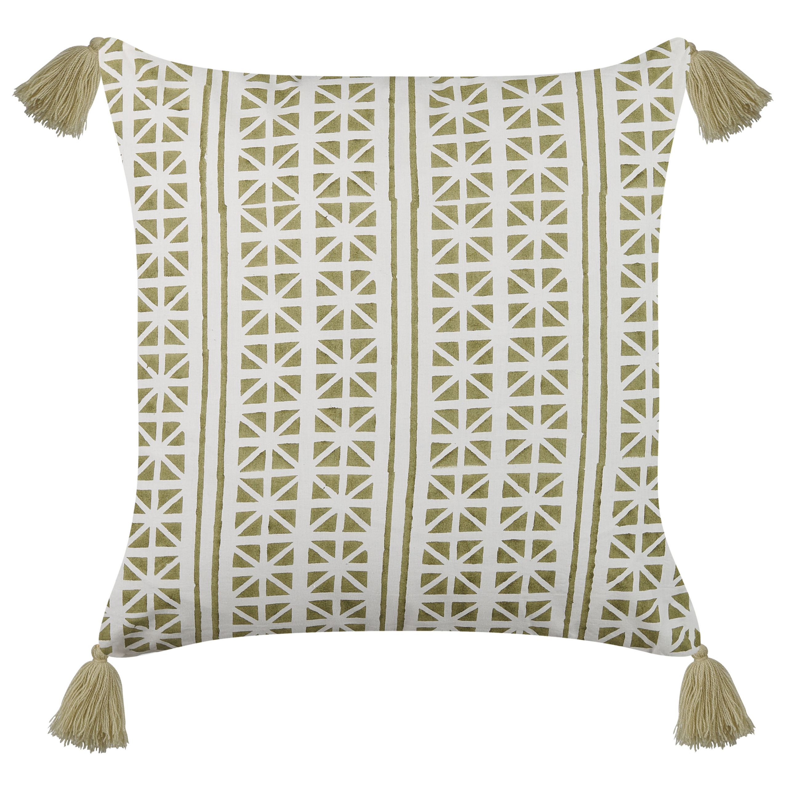 Beliani cojín decorativo syringa algodón 45 x 45 cm geométrico impresión en bloque verde