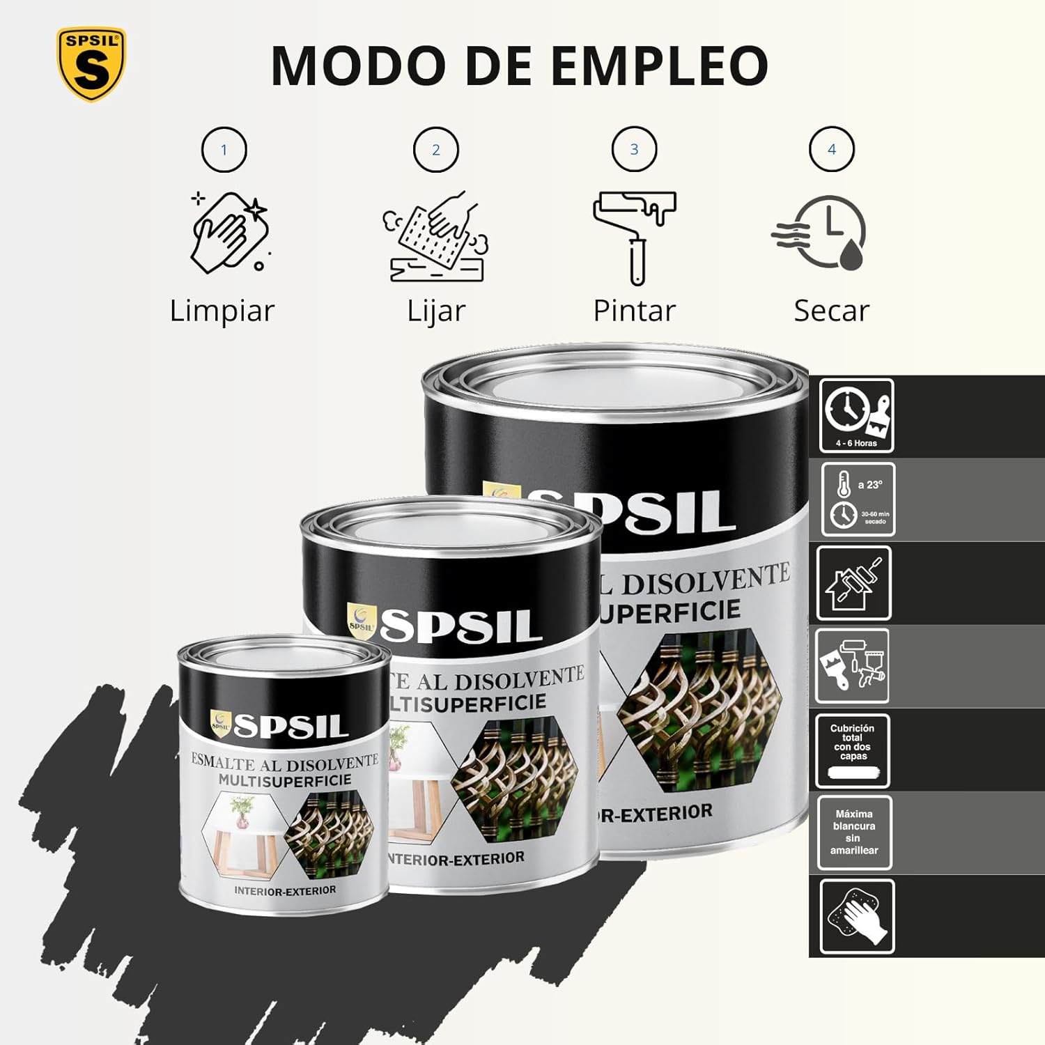 Pintura Esmalte al Disolvente Spsil Color Naranja Brillo para Múltiples Superficies (Valla, Metal, Paredes y Más), Interiores y Exteriores, 750ml - 6