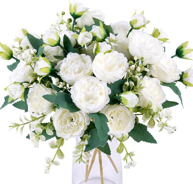 4 Bouquets Pivoine Fleurs Artificielles Fleurs Blanches Pivoines en Soie Bouquets pour Mariage Parti Centres de Table Arrangement Floral Accueil